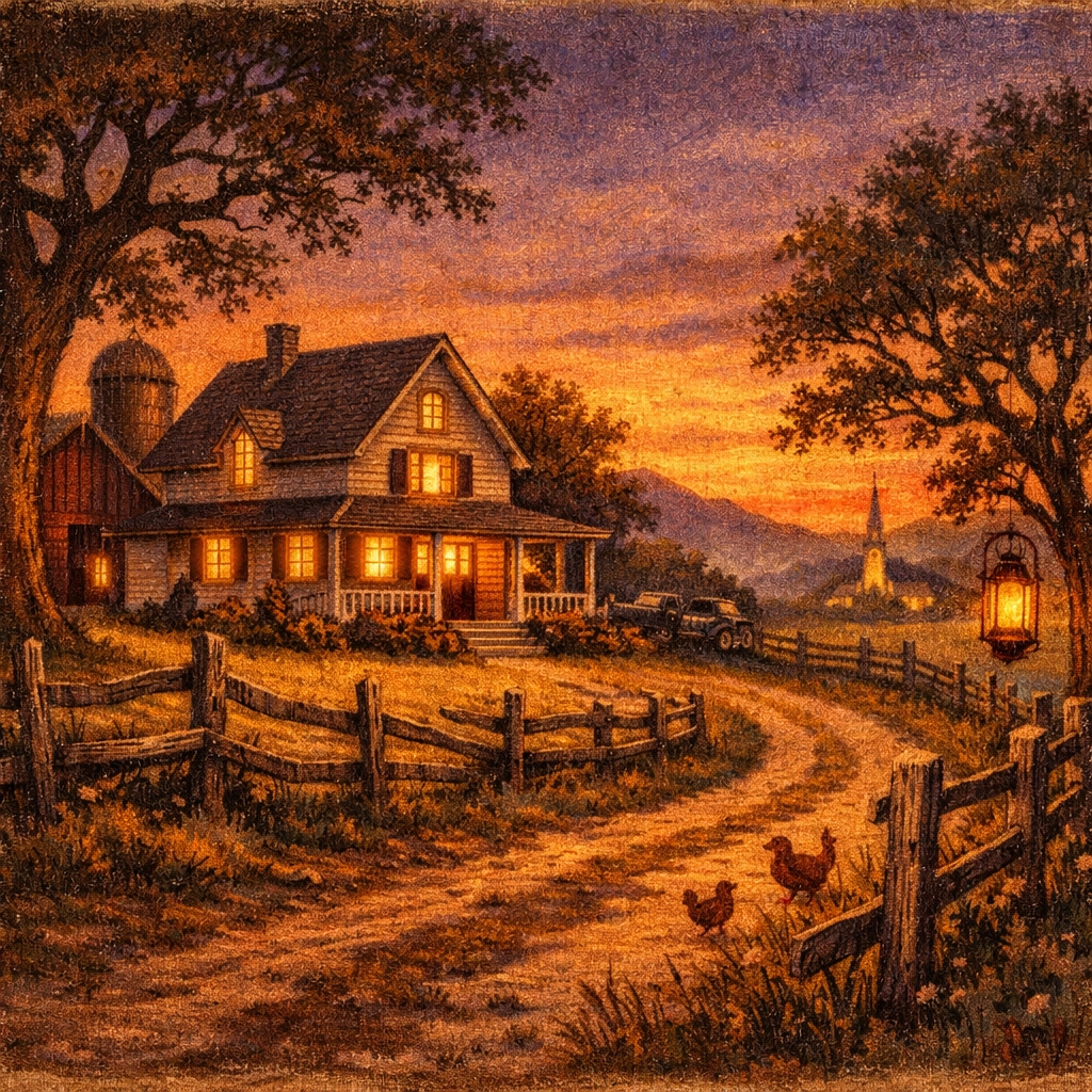 A peaceful sunset over Faithful Flock Farm, symbolizing hope and looking forward in faith.