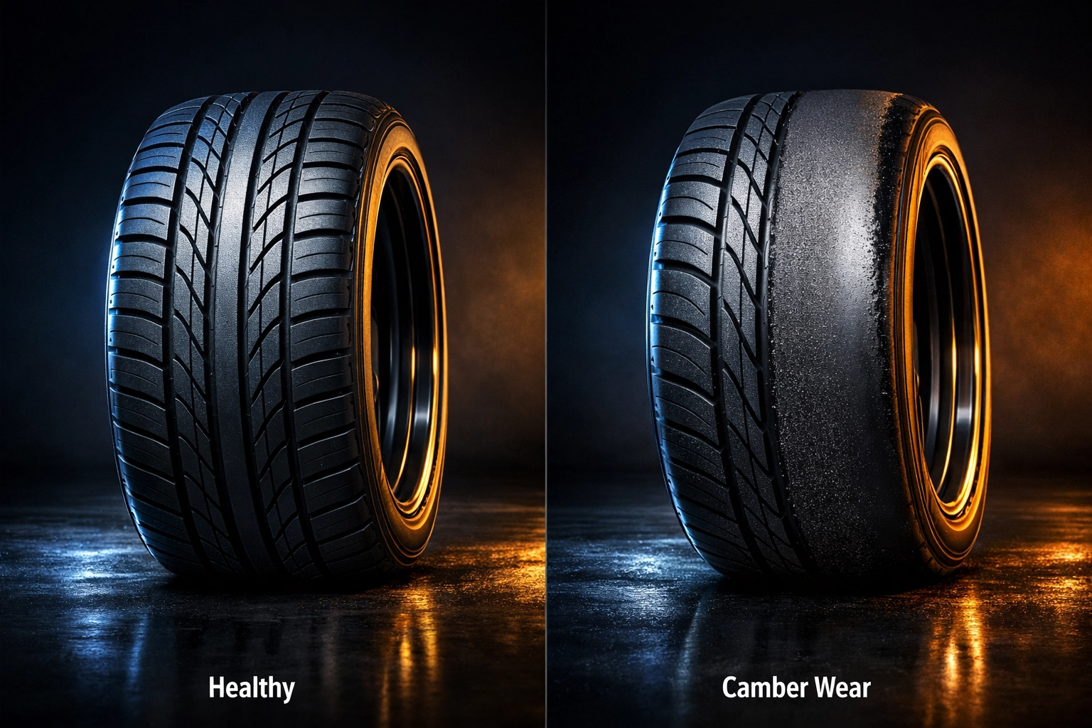 Healthy tire vs uneven tread wear caused by bad alignment, requiring auto repair in Dartmouth.