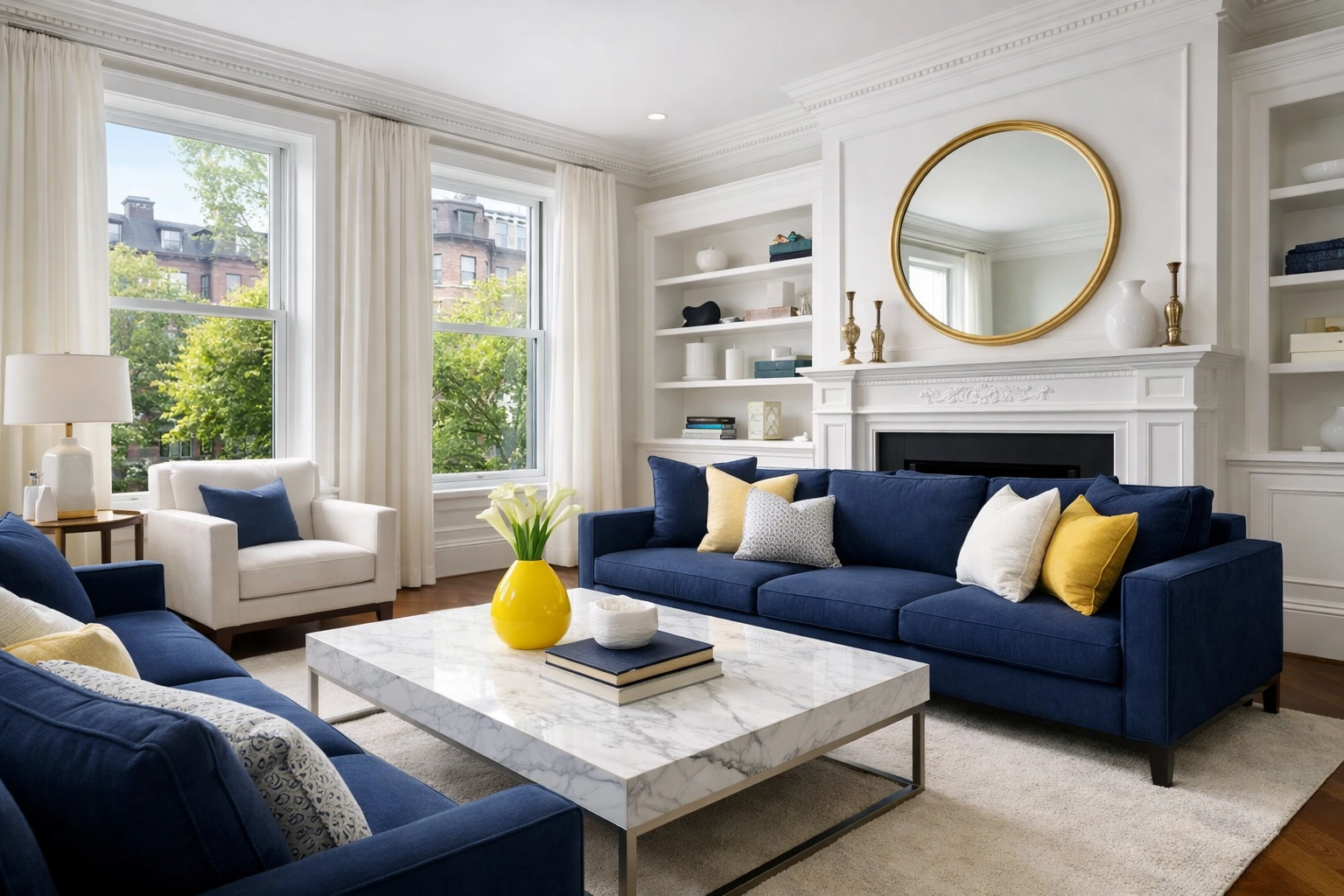 Organized living room in a Boston home after professional deep cleaning services and a total ninja reset.