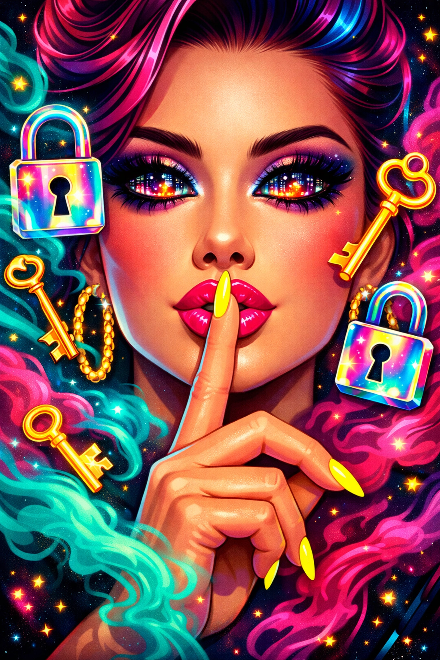 A person making a hush gesture symbolizing the need to protect company secrets when dating a colleague.