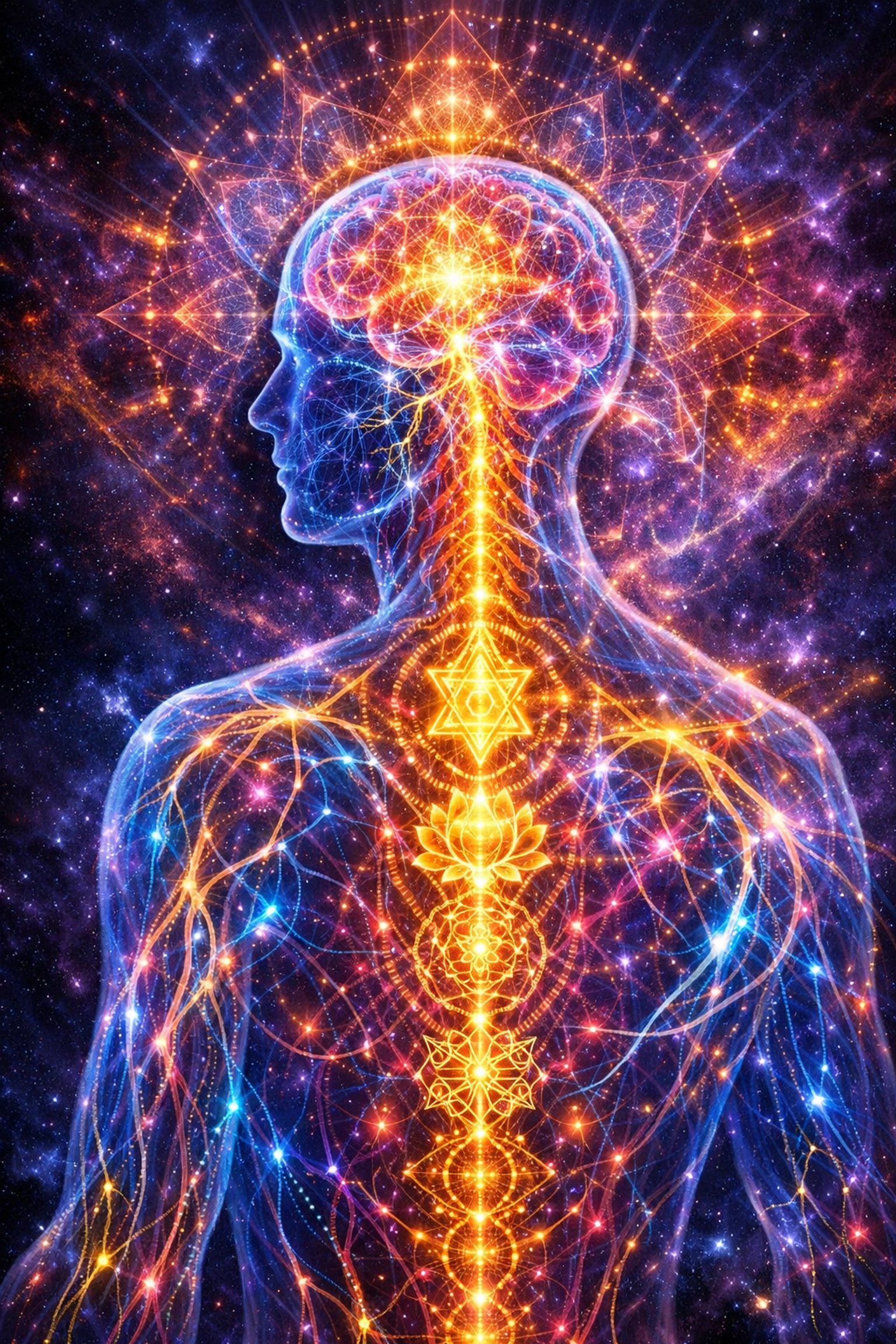 Neural energy flow in a human body illustrating how to make more money through a regulated nervous system.