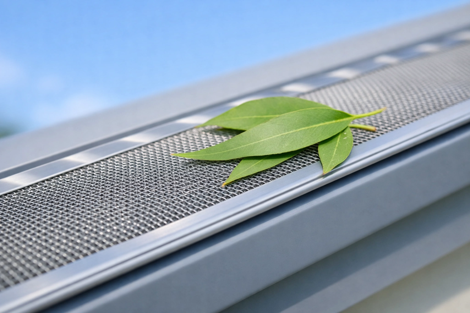 Professional stainless steel mesh gutter guard installation on a Colorbond gutter to block leaf debris.
