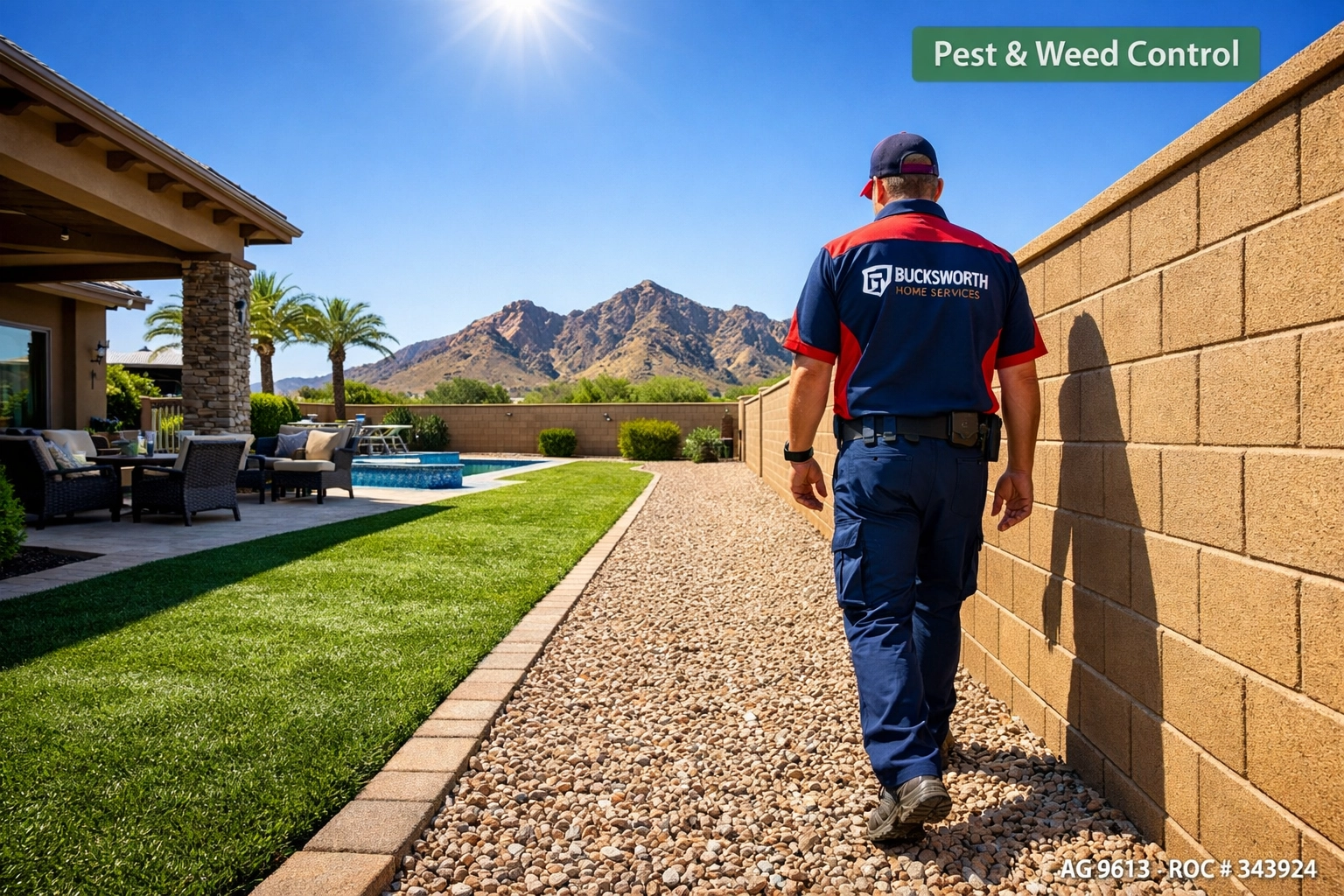 Weed-free desert landscaping in Blakeman Ranch, Queen Creek after Bucksworth pest and weed control services.
