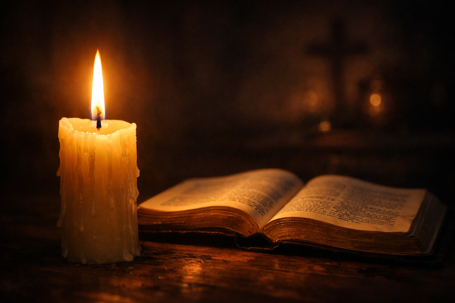 A burning candle beside an open Bible, illustrating the search for security and divine peace.