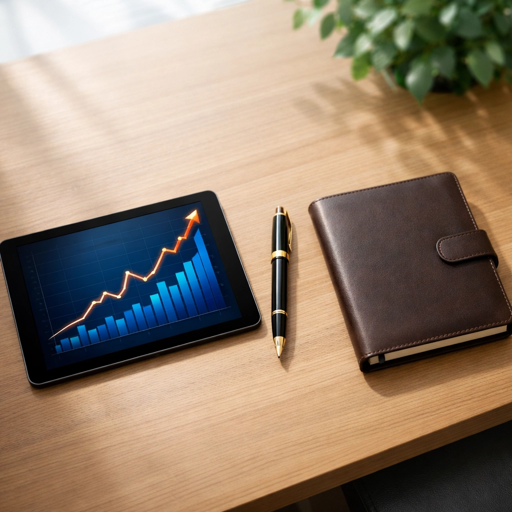 Financial growth chart on a tablet representing a successful business sale in Jackson, Mississippi.