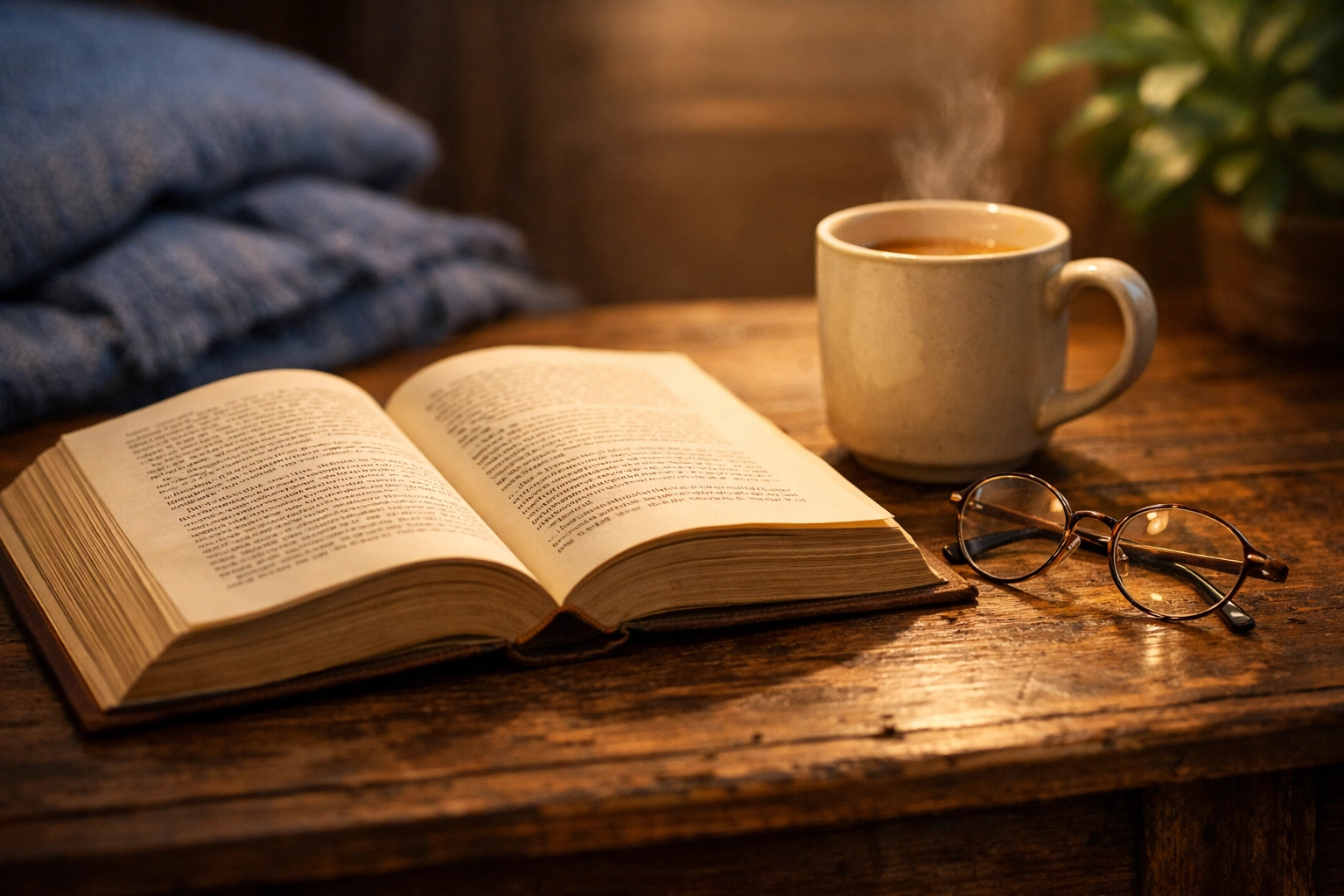 An open book and glasses on a desk, representing the search for Biblical financial wisdom and money principles.