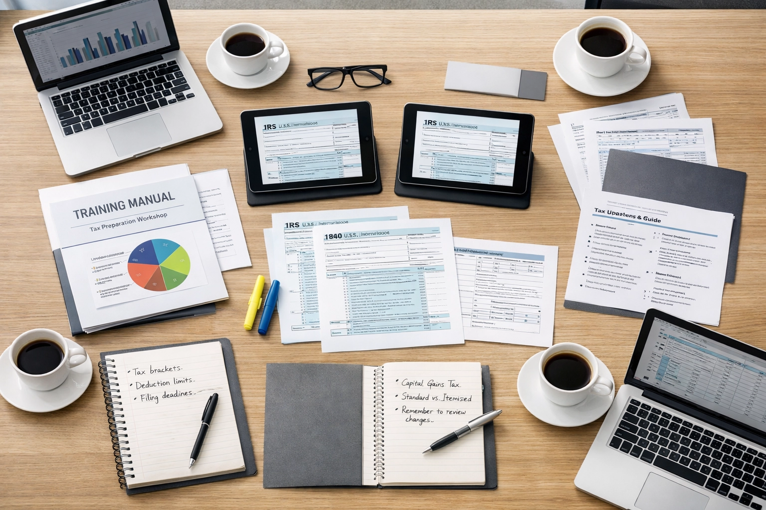 Tax professionals in staff training session for service bureau operations and security