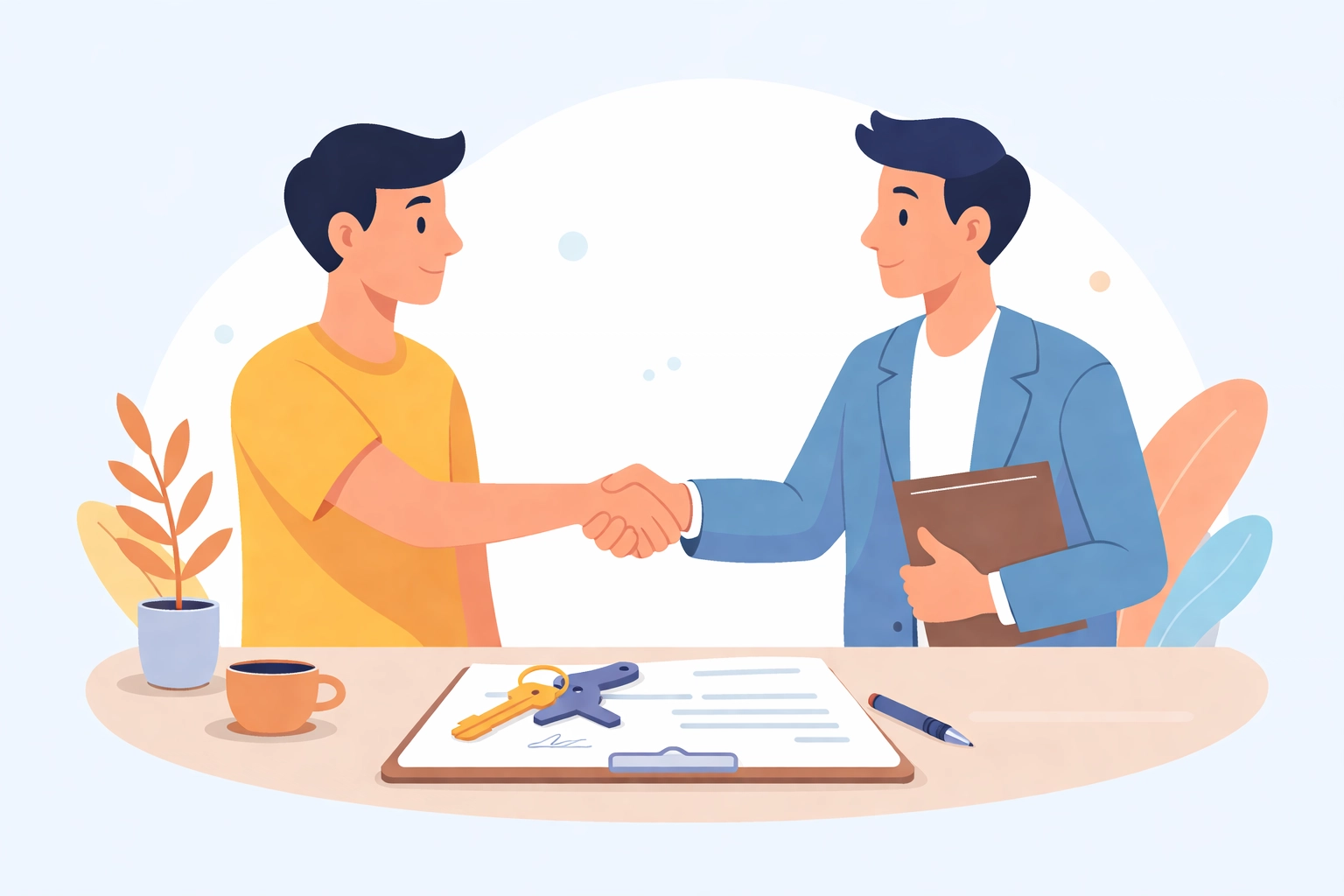 Asesor hipotecario y comprador latino cerrando trato con llaves de casa nueva