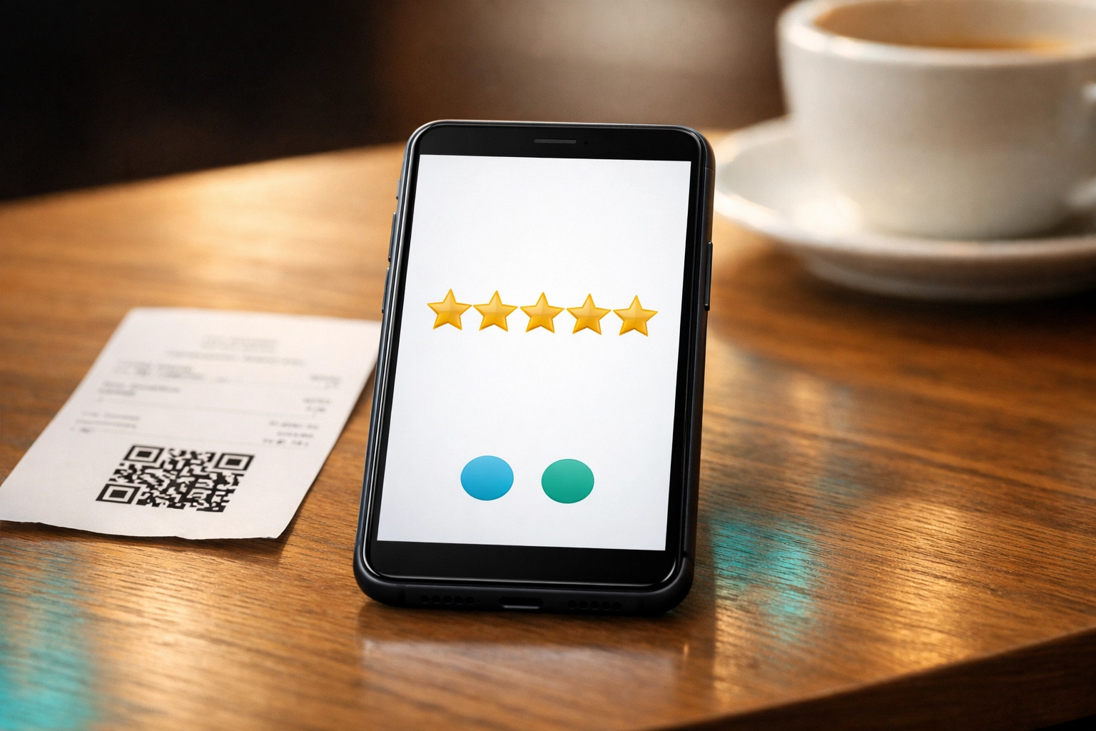 Smartphone s Google recenzí a QR kód na účtence pro snadné hodnocení