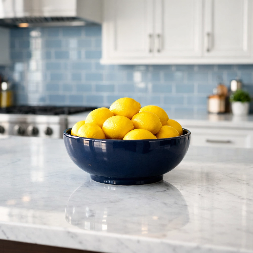 Sparkling marble kitchen island showing the meticulous attention to detail of residential cleaning in Needham.