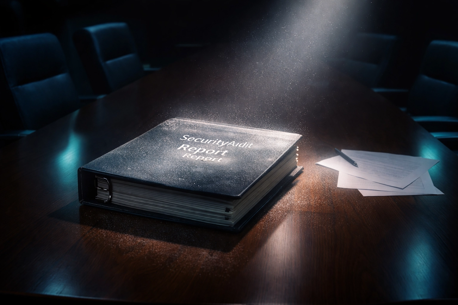 Neglected security audit report on boardroom table illustrating misplaced budget priorities