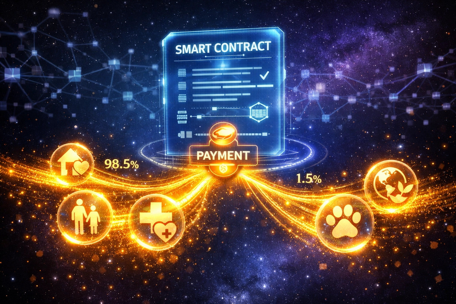 Larecoin smart contract automatically splitting crypto payments between merchant and hunger relief