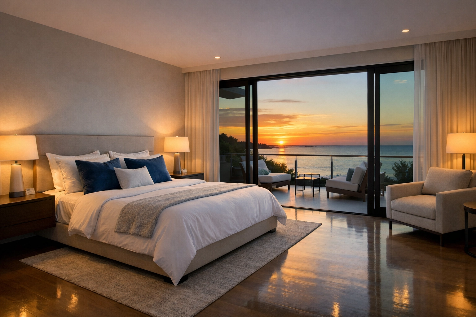 Relaxing master bedroom in South Harwich with tidy linens and a clutter-free sanctuary feel.