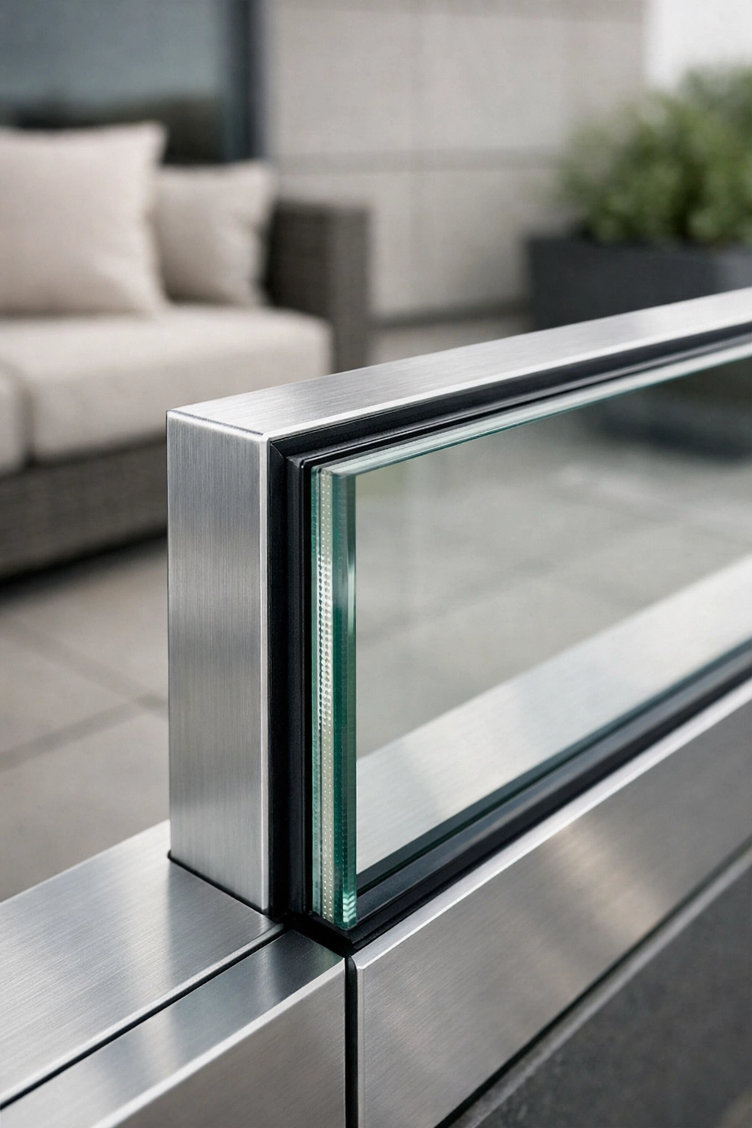 Professionell montiertes Verbundsicherheitsglas für eine feste Terrassenüberdachung.