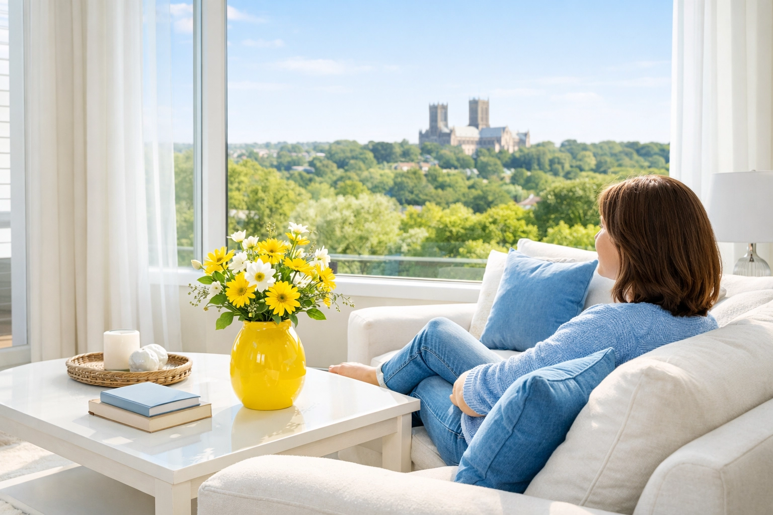 A dust-free Lincoln living room after a professional post construction cleaning service.