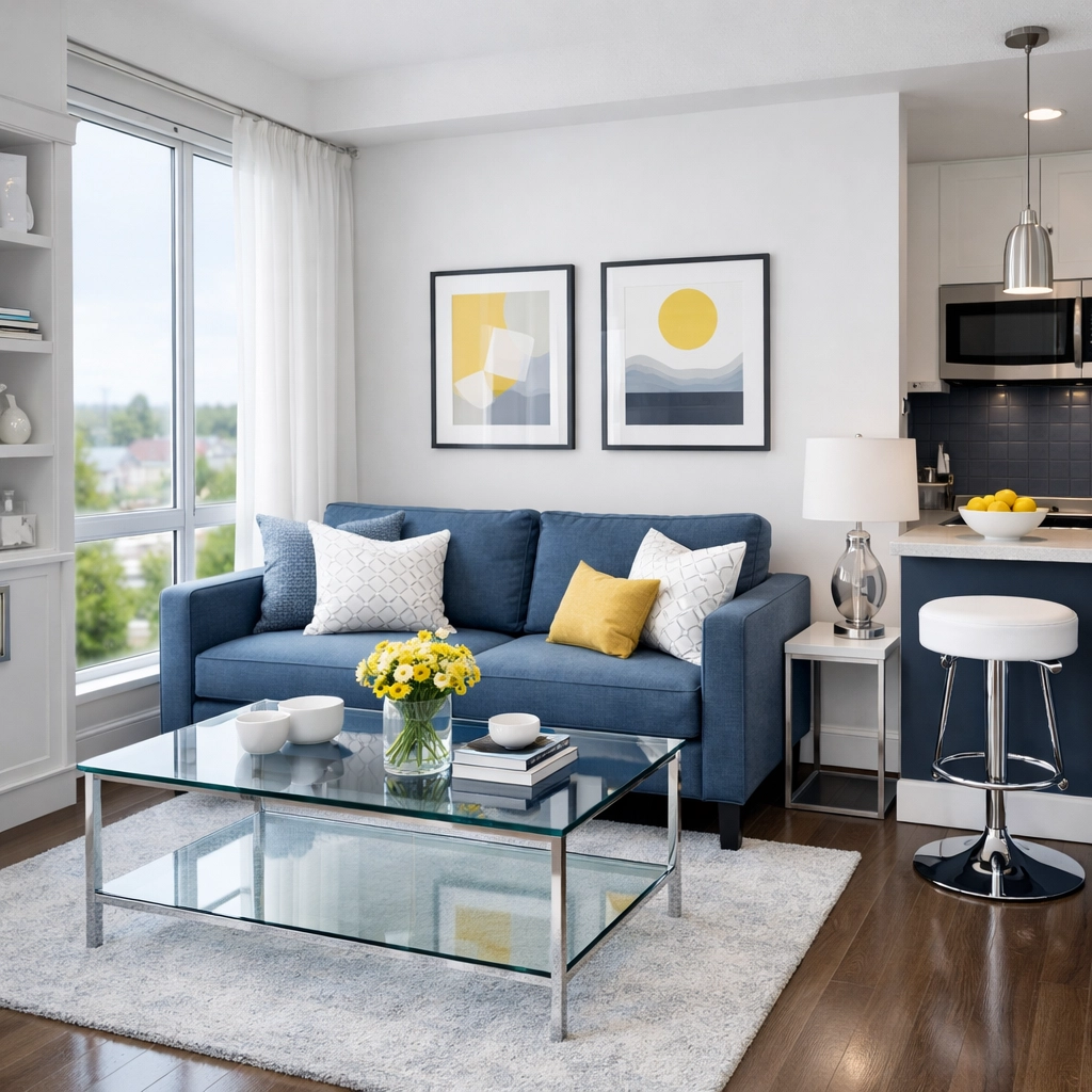 Impeccably clean and organized compact apartment living space from professional cleaners in Leominster MA.