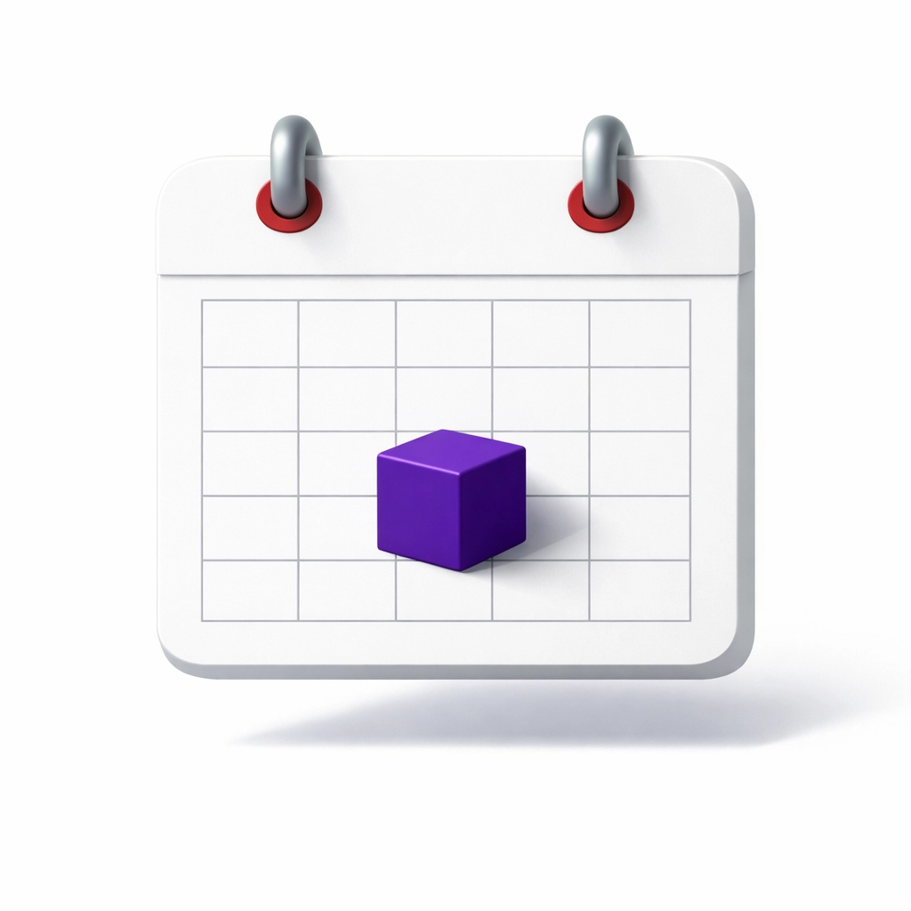 Minimalist calendar marking a financial cadence for consistent monthly startup bookkeeping reviews in 2026.