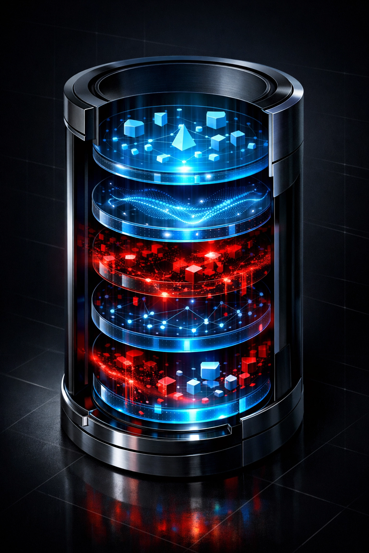 Layered backup storage showing both secure data and corrupted files from ransomware