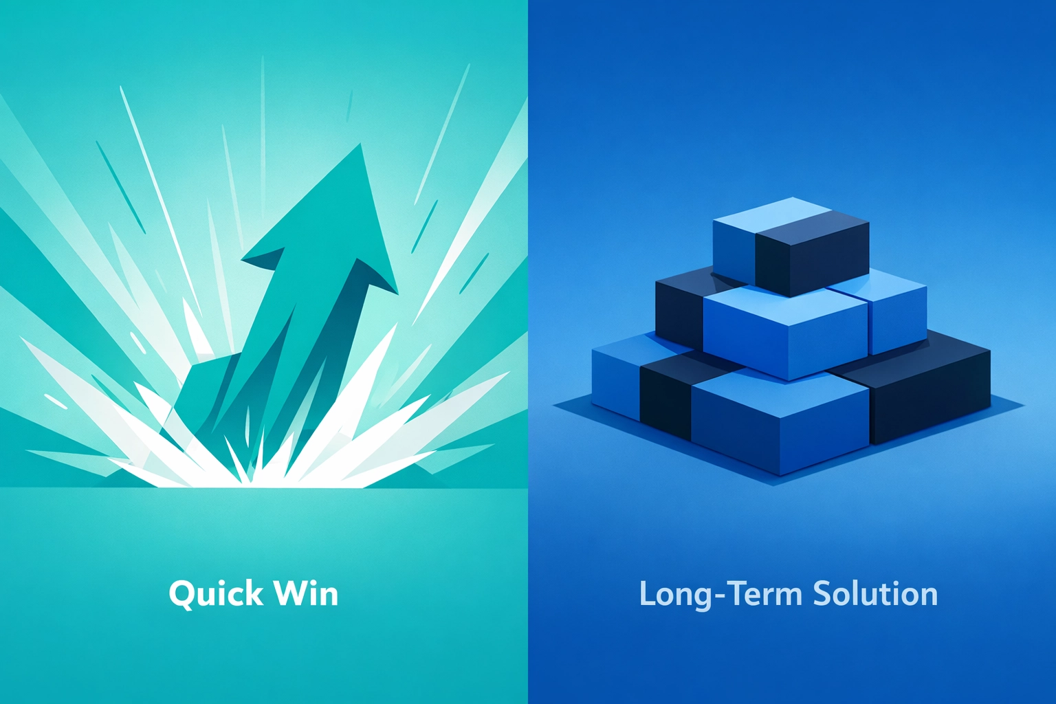 Lean Six Sigma graphic comparing immediate quick wins and robust long-term process improvements.