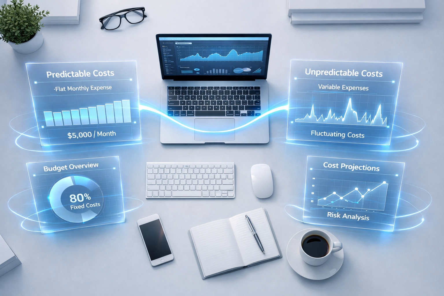 Predictable managed IT costs compared to unpredictable helpdesk support expenses