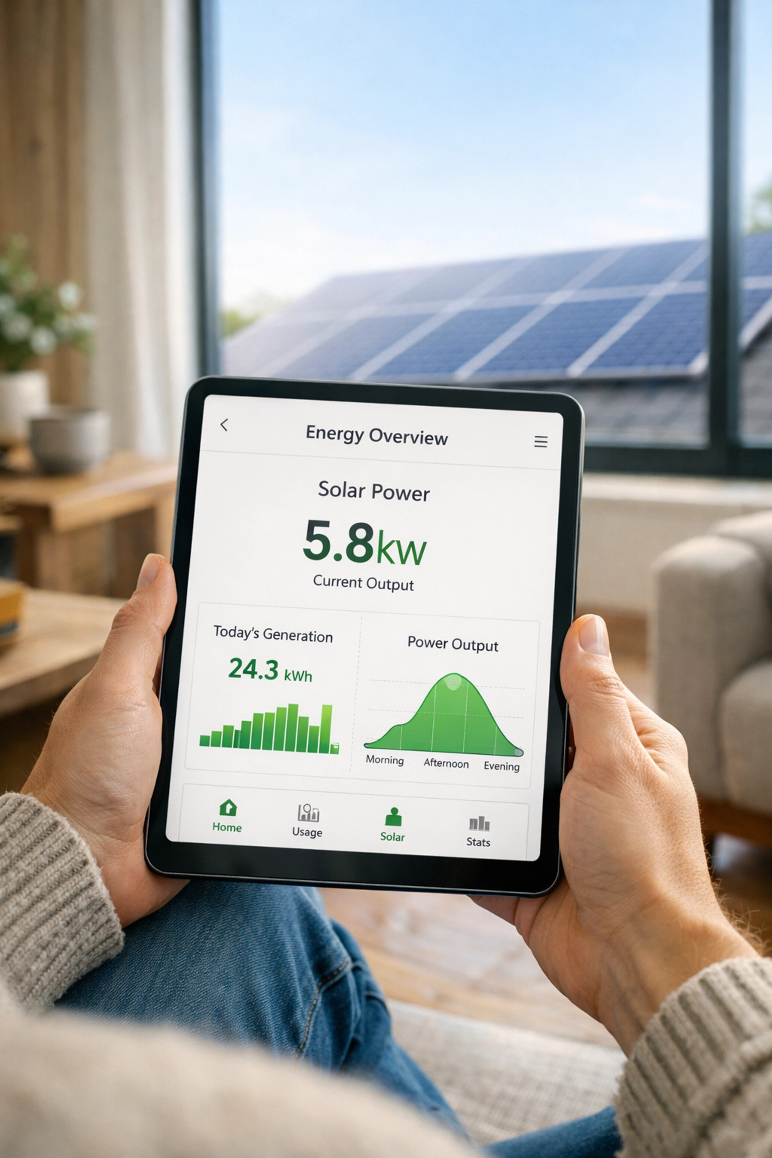 Tracking real-time renewable energy generation and savings through a mobile app.