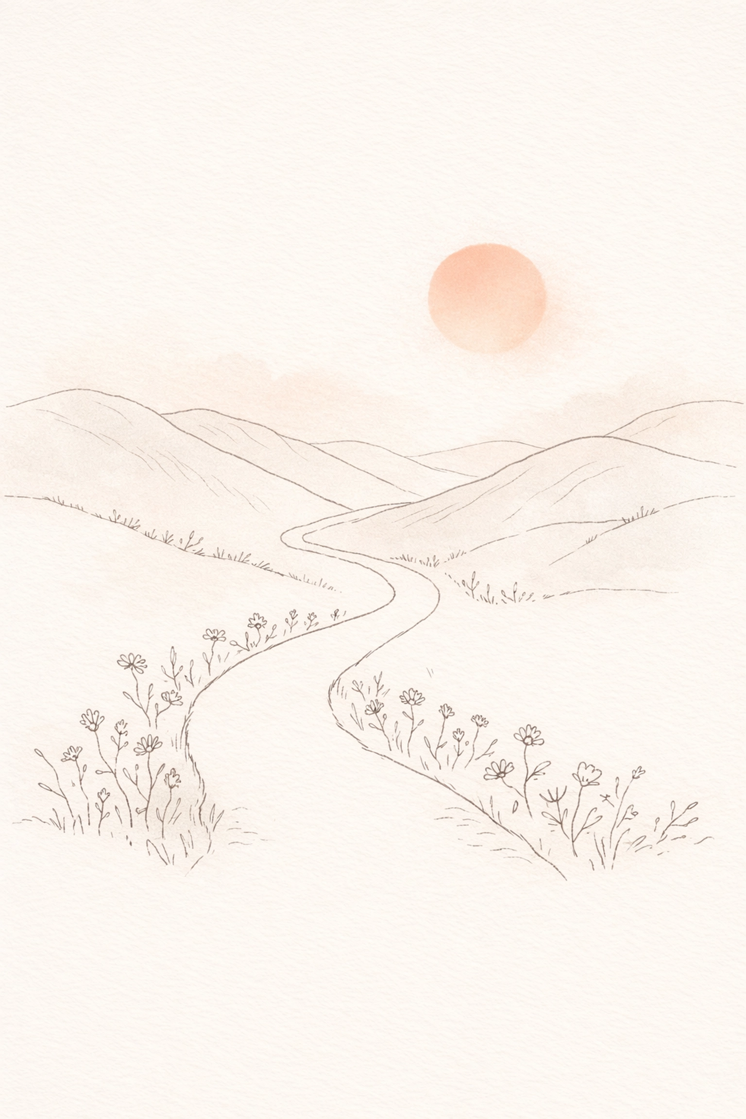 A gentle winding path through a meadow symbolizing the journey of childhood trauma recovery.