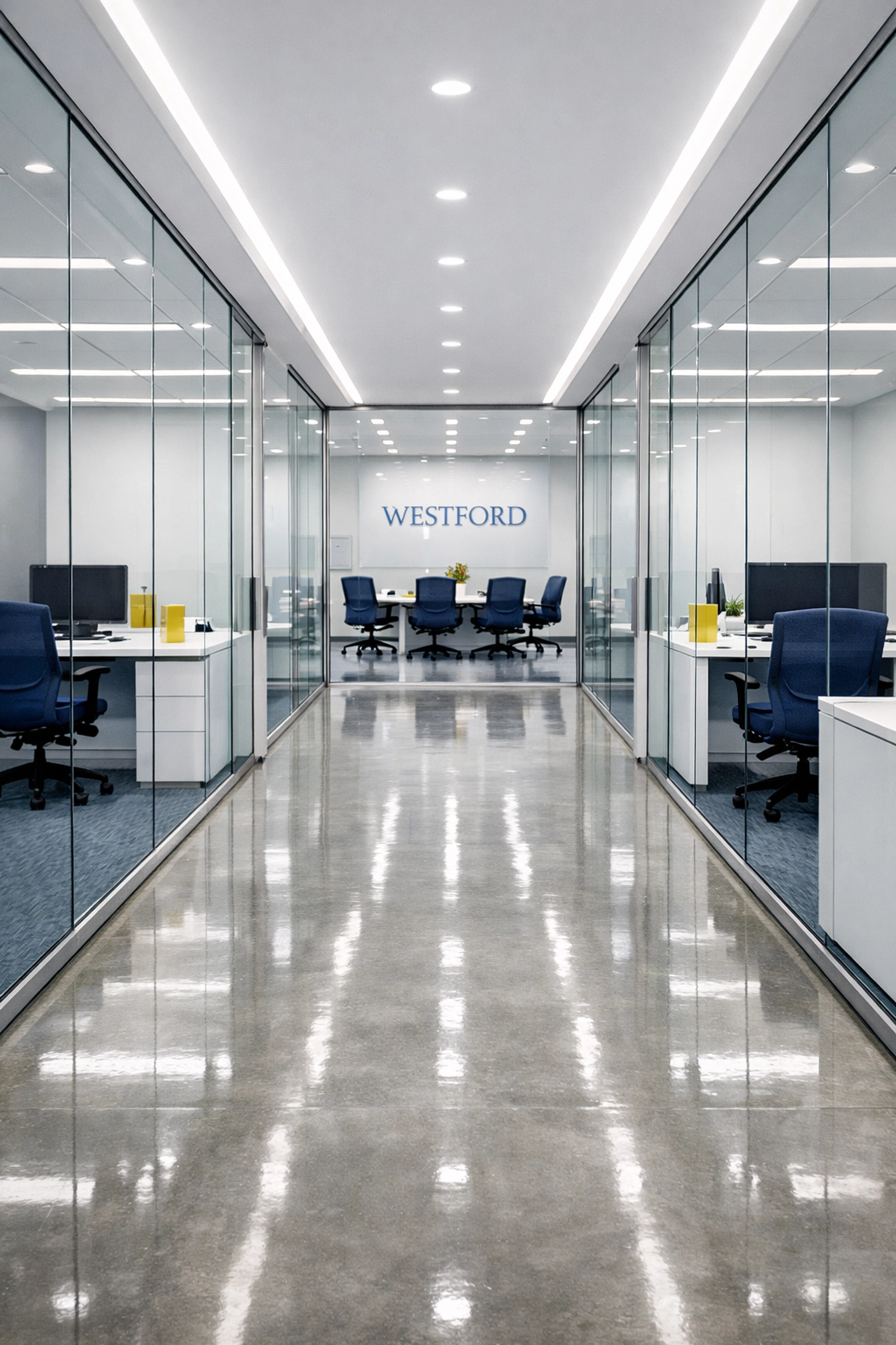 Immaculate modern office space showcasing expert commercial cleaning in Westford for a productive workplace.