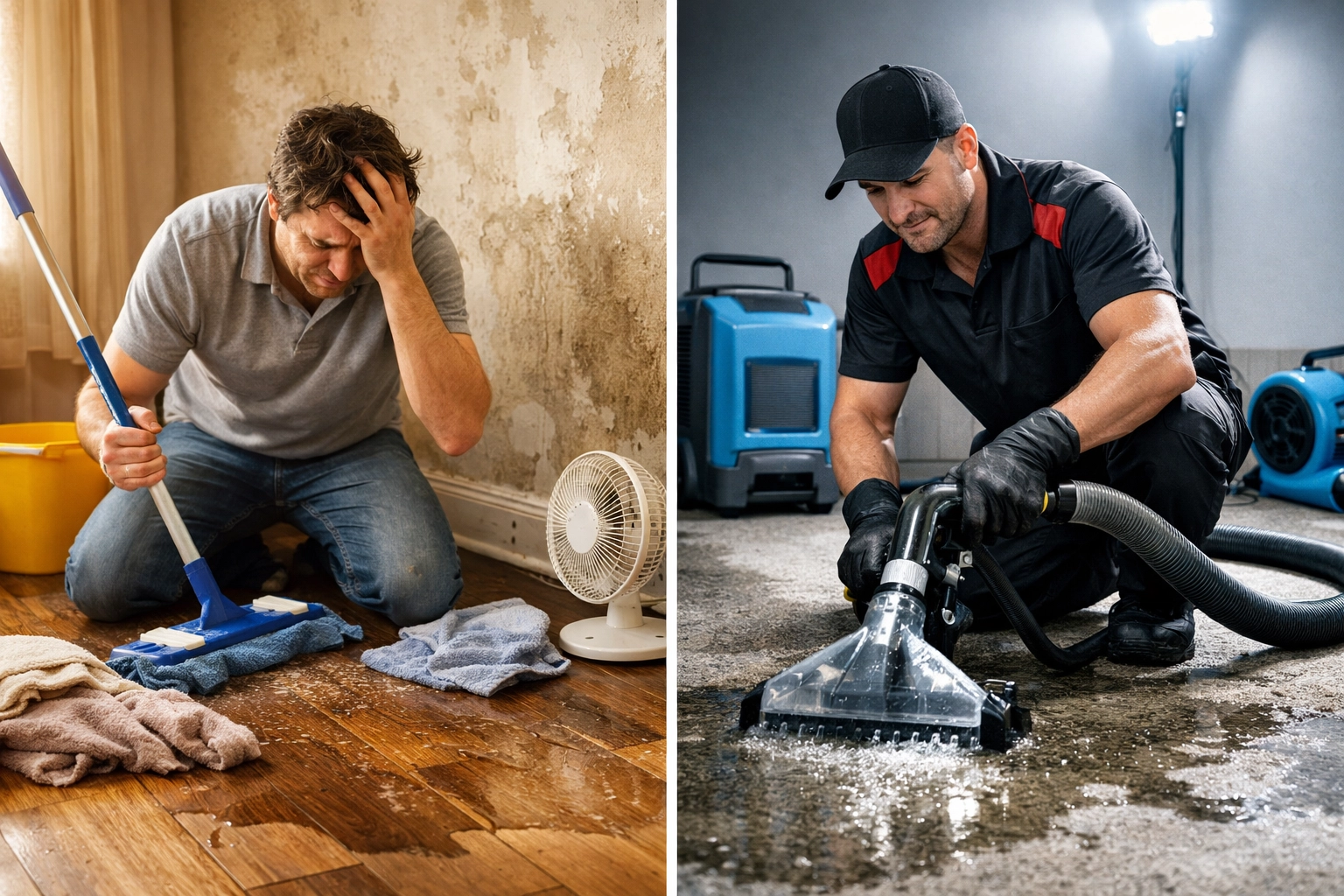 Comparison of DIY water damage cleanup versus professional restoration equipment and techniques