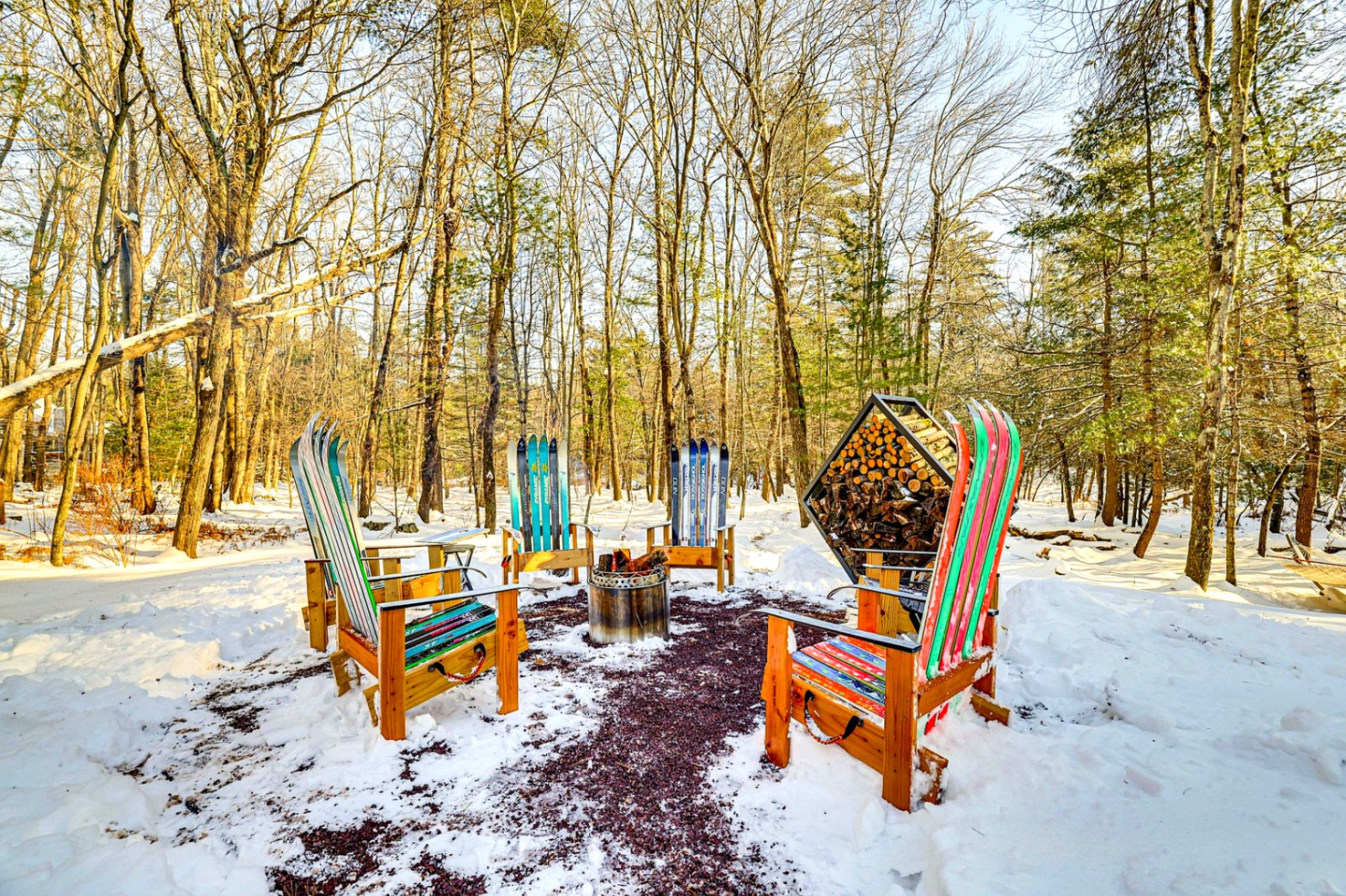 Ski-themed fire pit