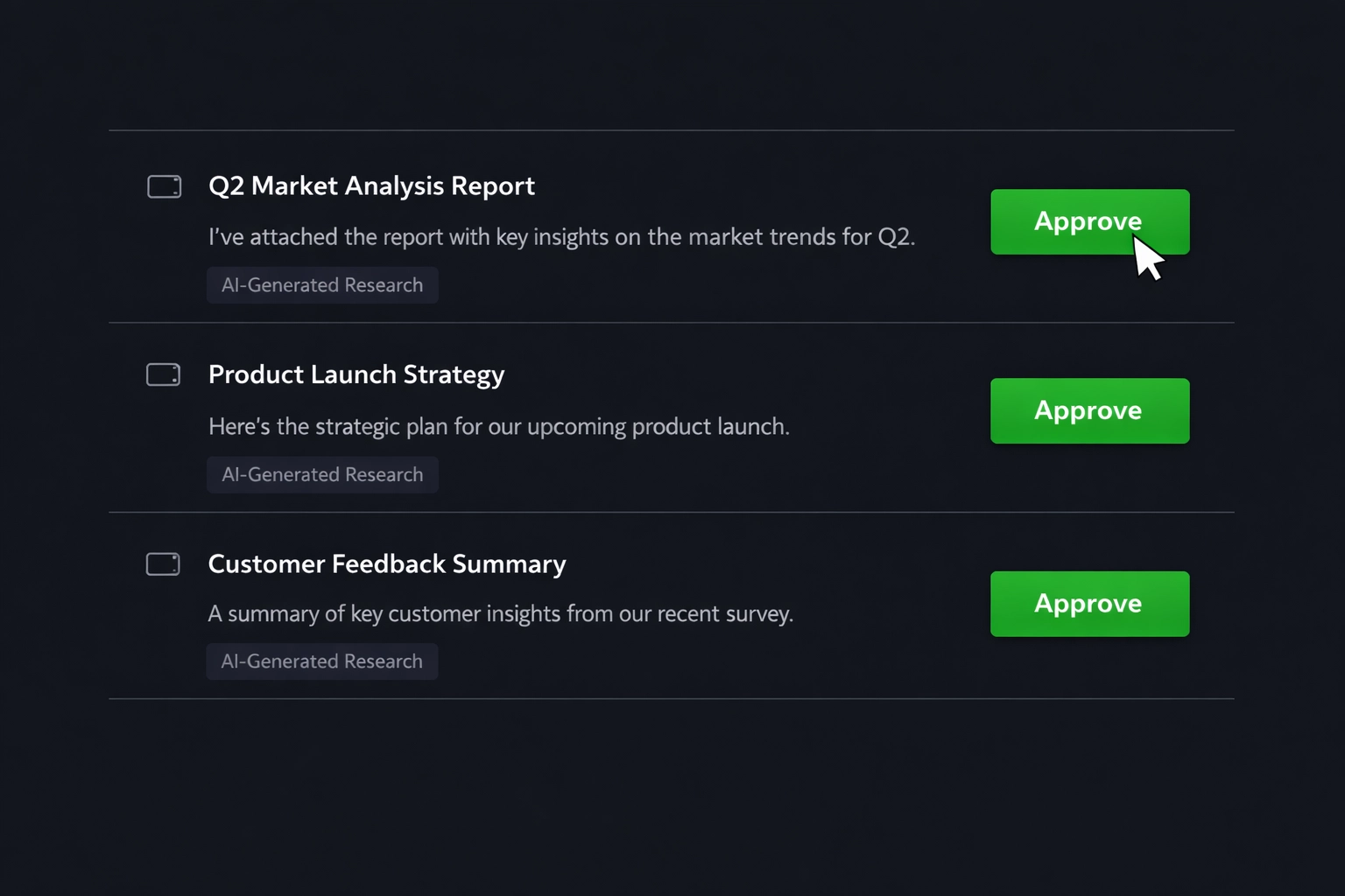 Dashboard UI for human-in-the-loop outbound sales, featuring AI-researched email drafts and an approve button.