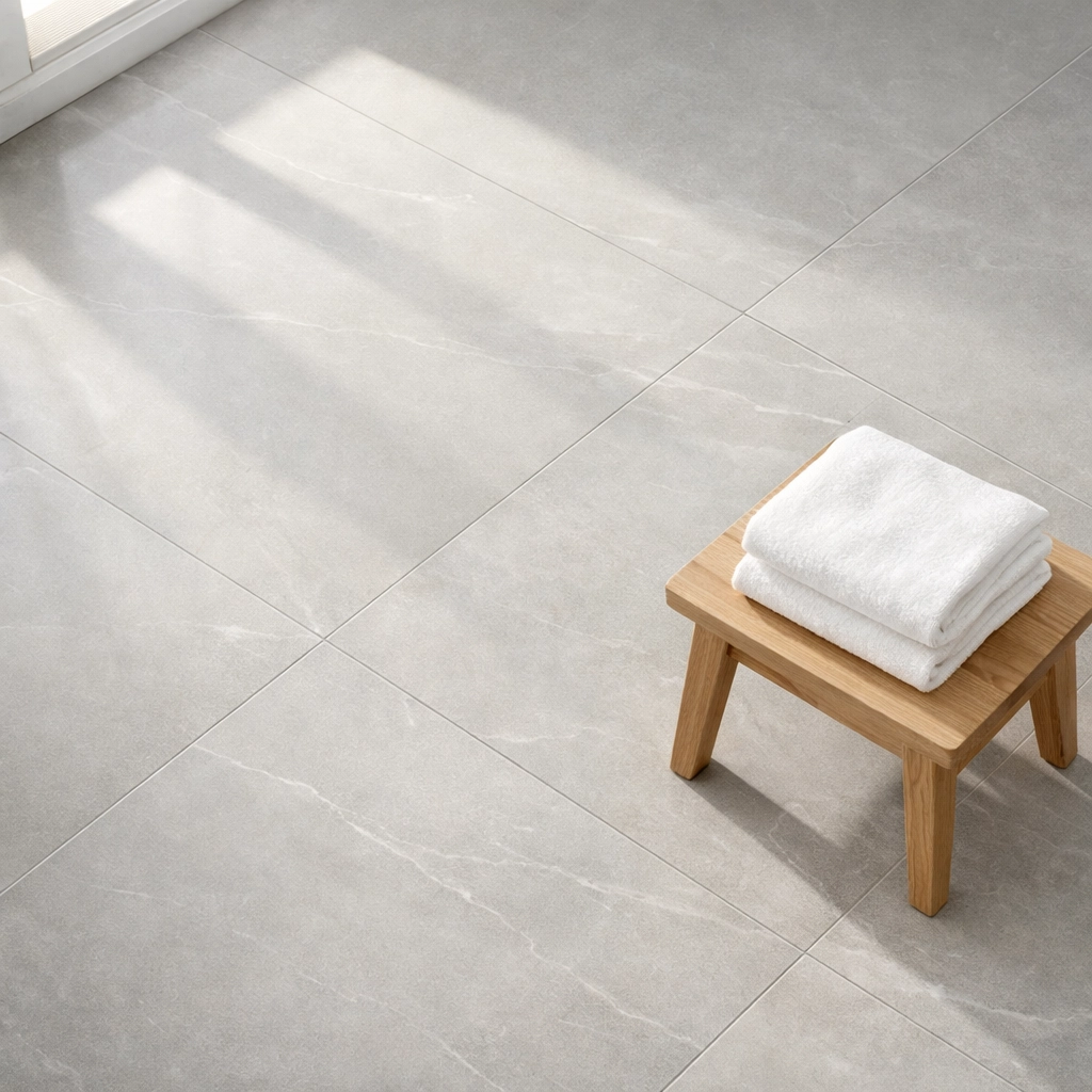 Timeless matte grey porcelain tile installation for a modern Orlando home remodel.