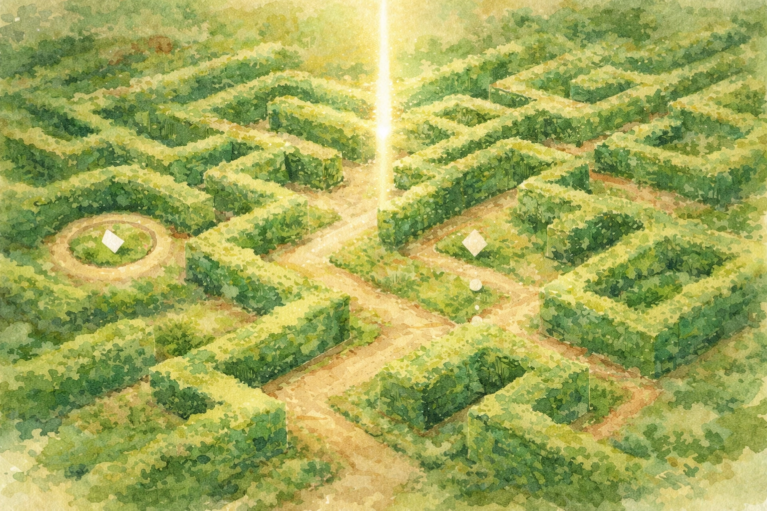 Glowing light beam through a digital maze symbolizing clear navigation and custom wordpress development user flow.