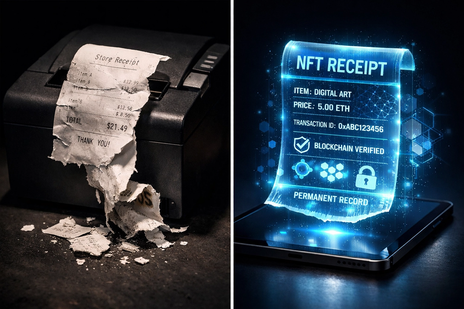 NFT receipt vs traditional paper receipt comparison for merchant transactions