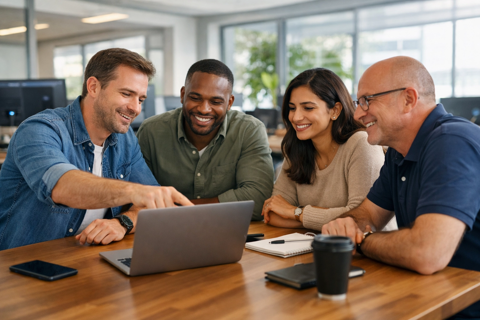 ServiceNow consulting services team collaborating in a modern office on ITOM and ITAM ROI strategies.