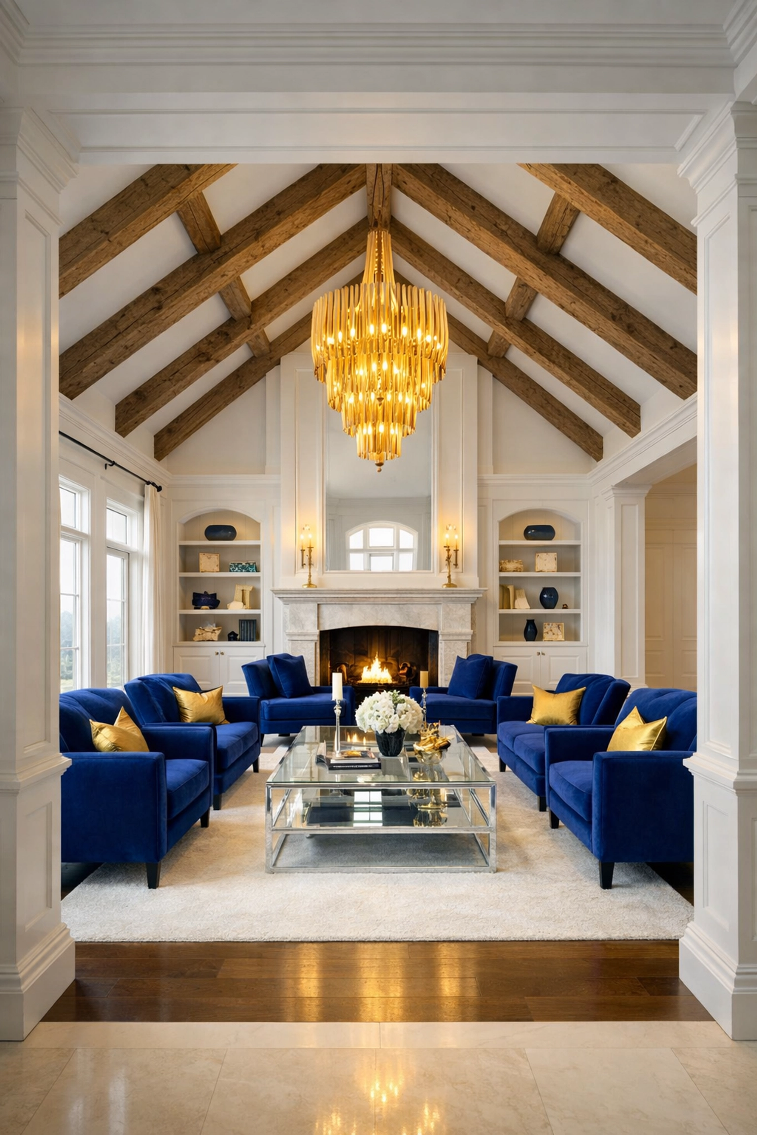 A grand living room with vaulted ceilings perfectly maintained by Carlisle estate cleaning experts.