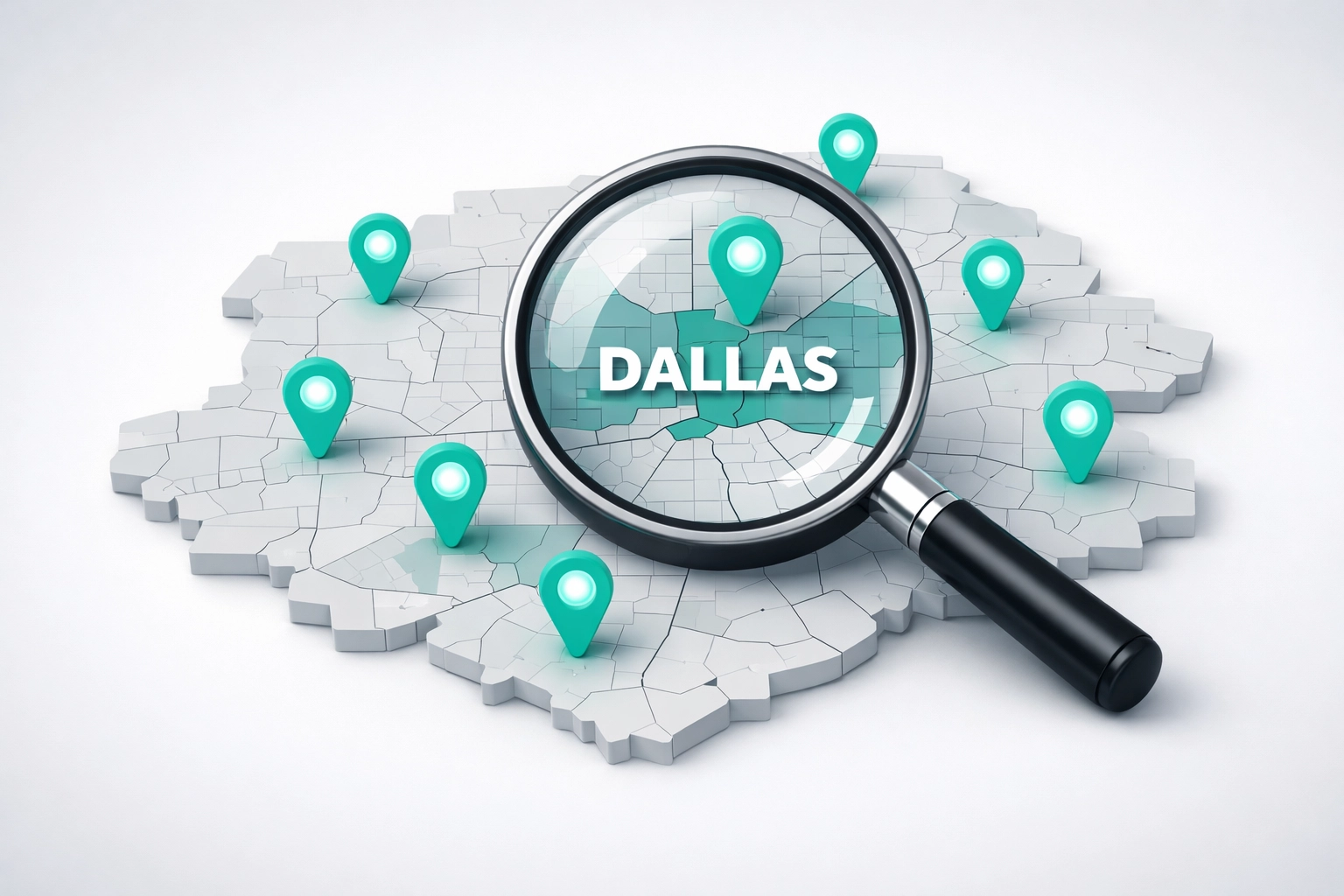 Map of Dallas with location pins highlighting key roofing service areas