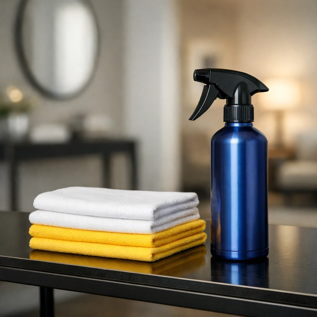 Professional supplies and microfiber cloths used for residential cleaning Massachusetts in luxury homes.