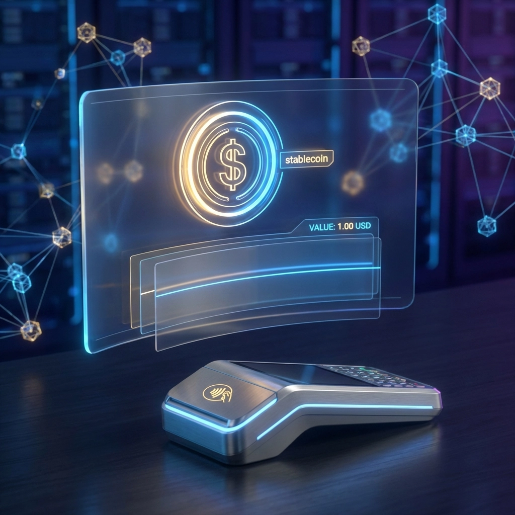 Futuristic dashboard showing stable LUSD value, symbolizing predictable payments for Larecoin merchants.