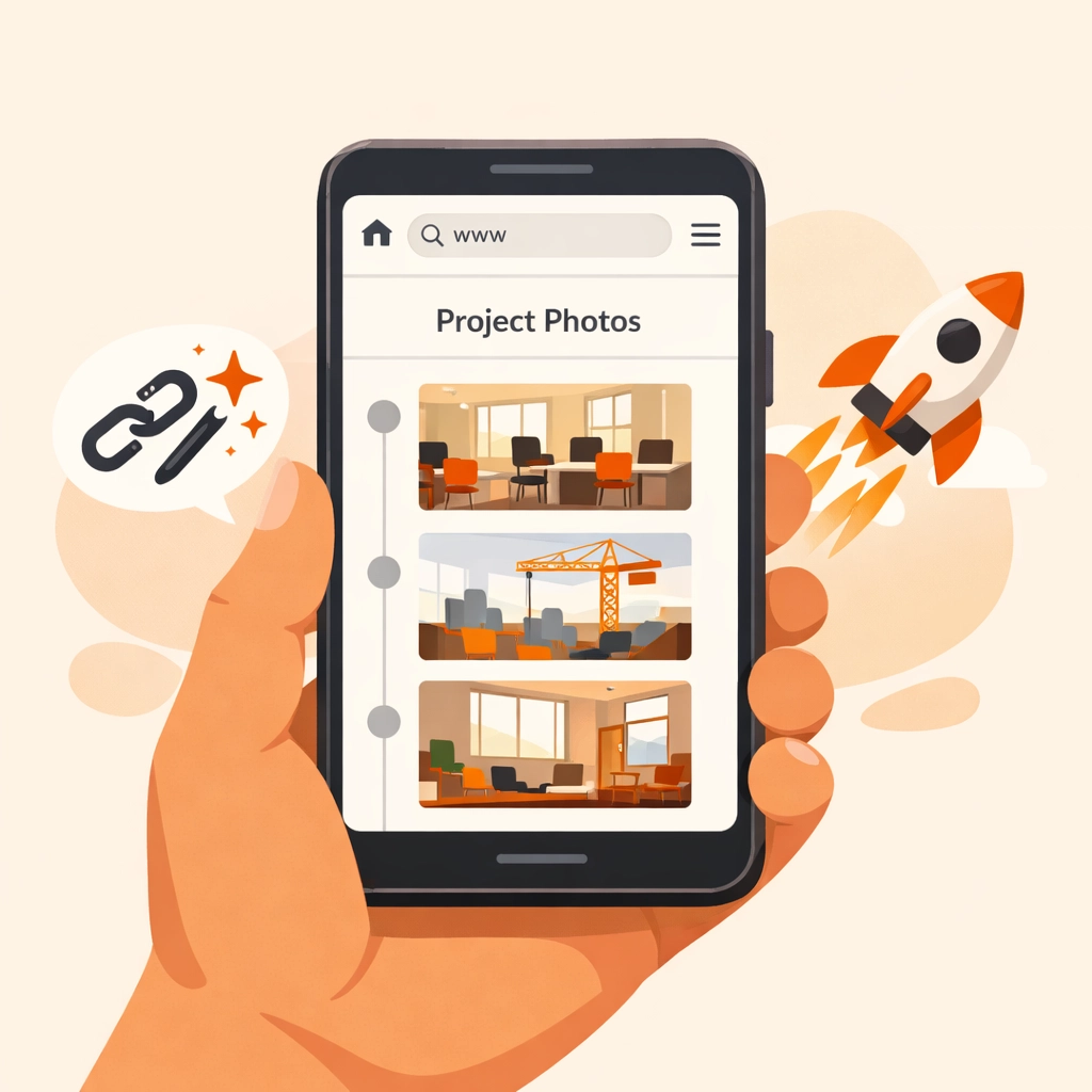 A smartphone displaying a professional construction photo timeline using a contractor photo app.