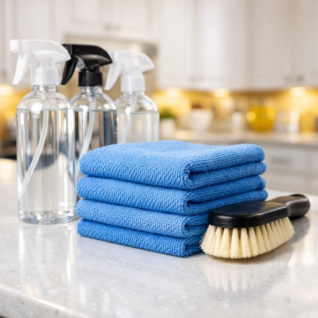 Professional supplies and tools ready for a top-tier house cleaning Lexington MA appointment.