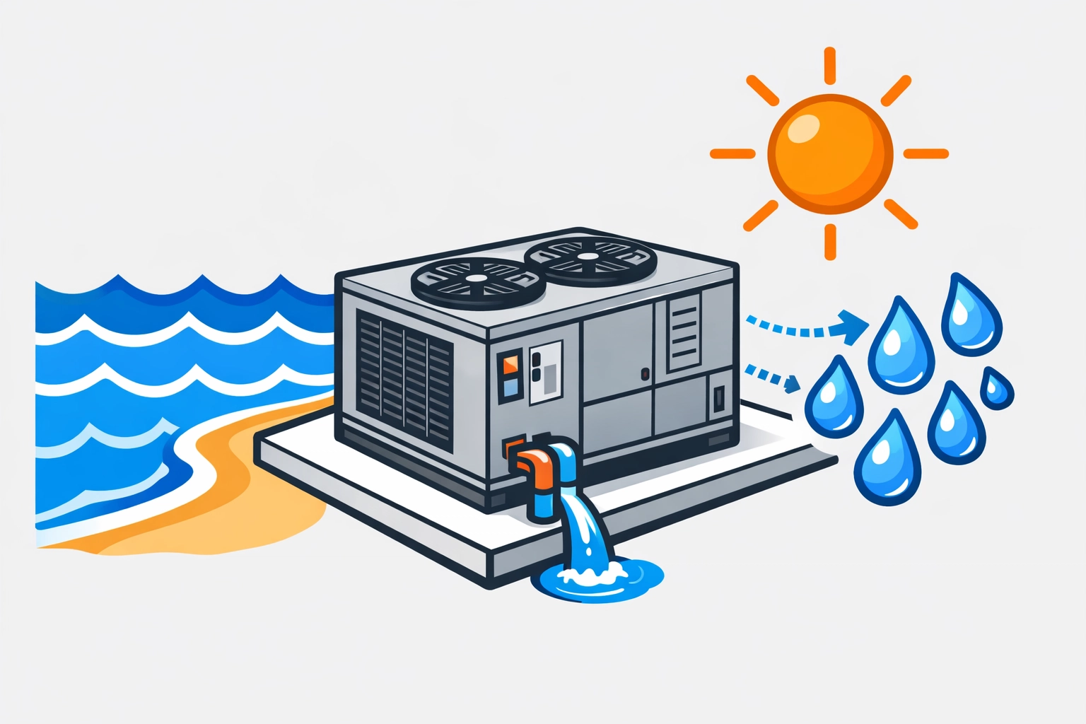 Rooftop commercial HVAC unit illustration representing humidity control on the South Jersey coast.