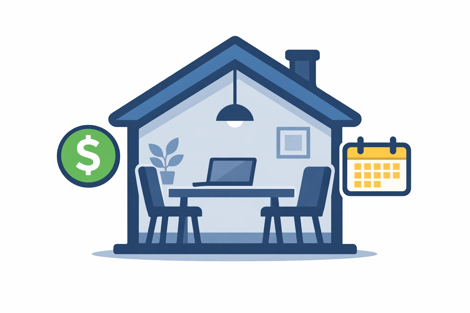 Flat design showing the Augusta Rule for tax-free rental income on business meetings at a New Haven home.