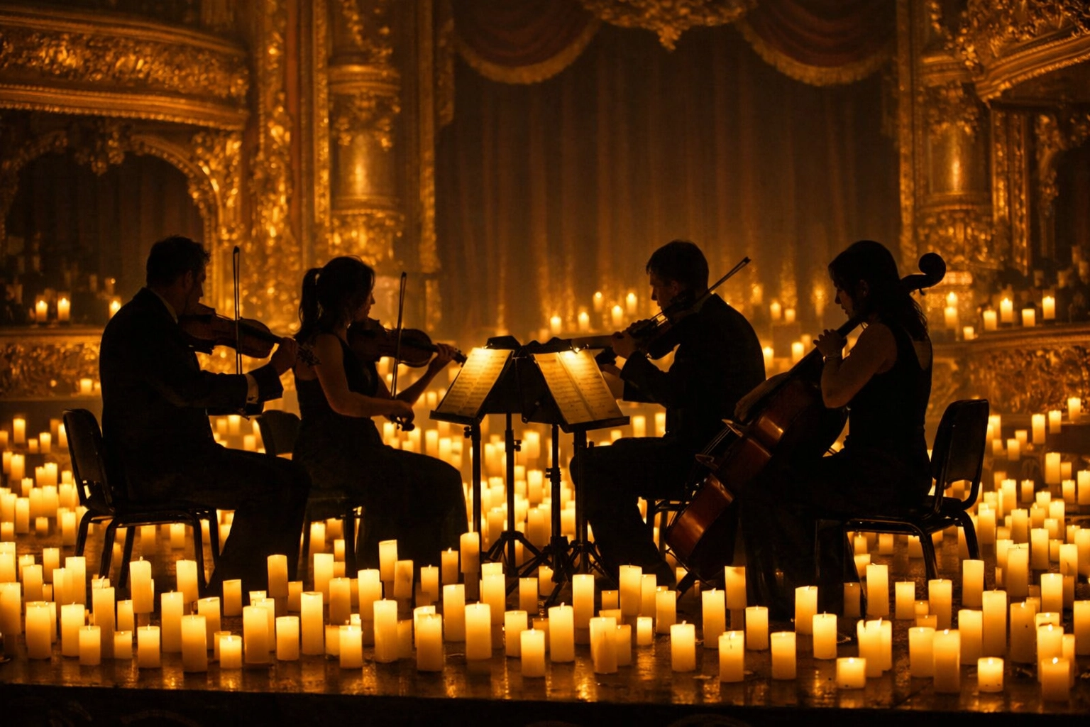 String quartet performing a Beatles tribute by candlelight at the historic Egyptian Theatre in Boise.
