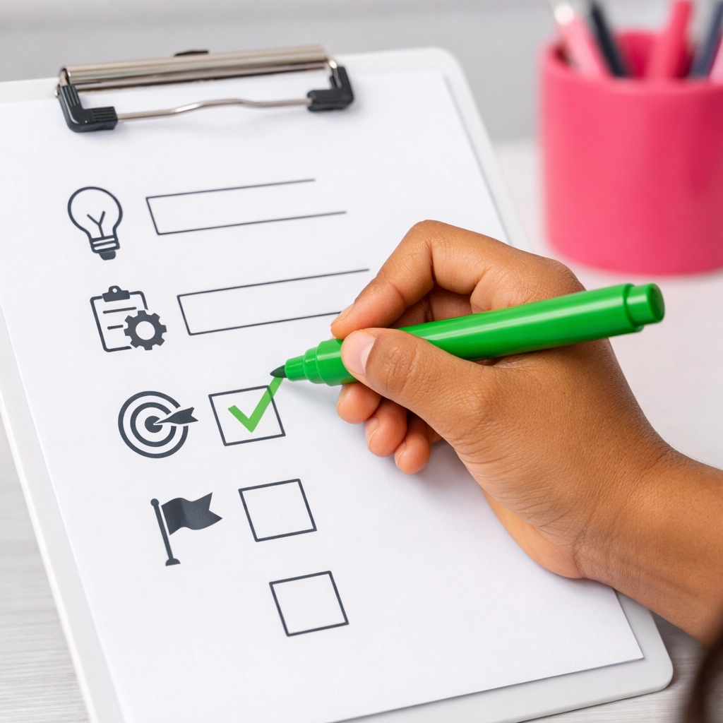 Kind gebruikt een visueel stappenplan om een taak gestructureerd af te ronden.