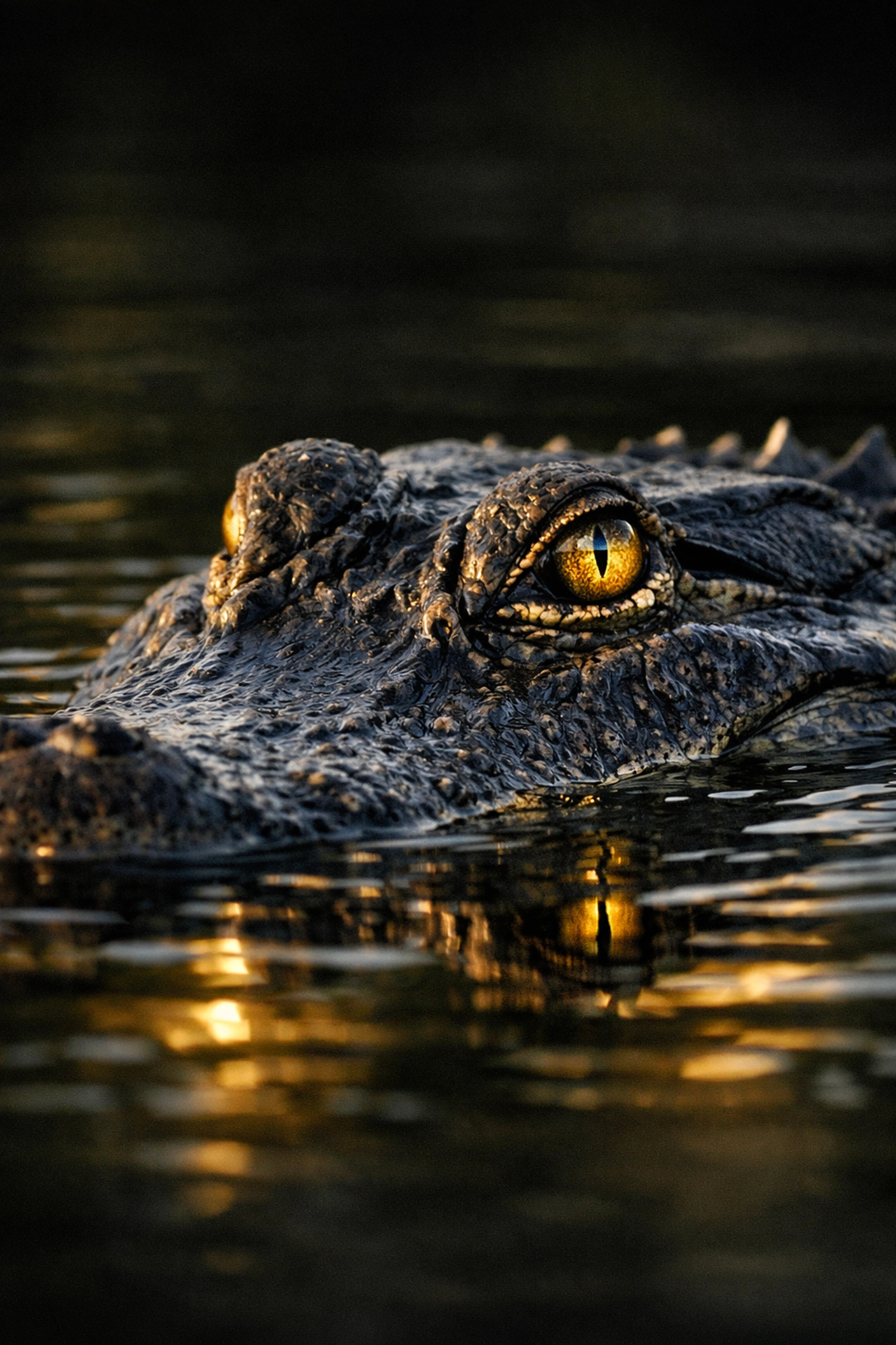 Close-up of an American Alligator's eye and scales in the Everglades using a telephoto lens for wildlife shots.