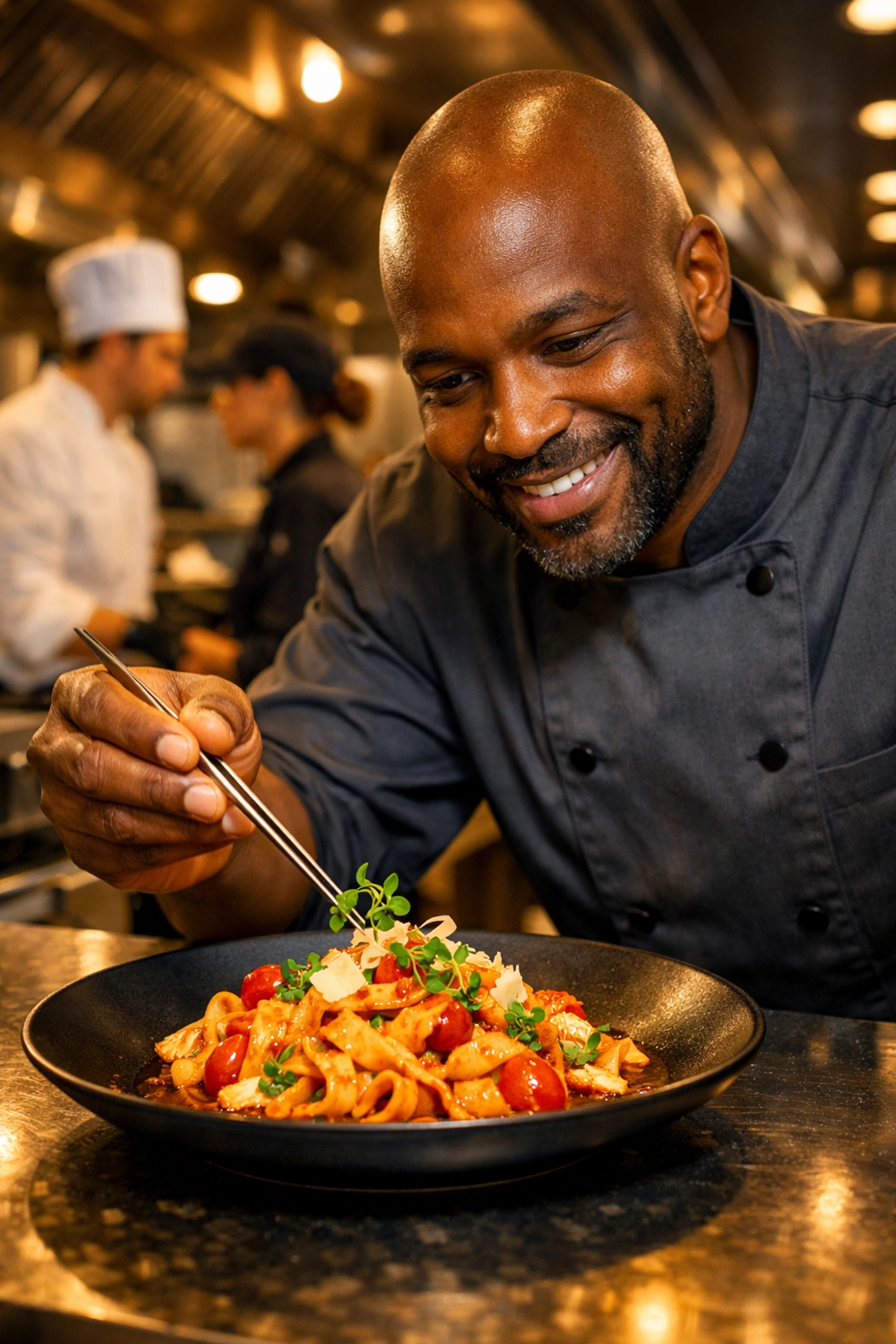 Chef plating a signature dish to demonstrate how efficient food preparation boosts restaurant profitability.