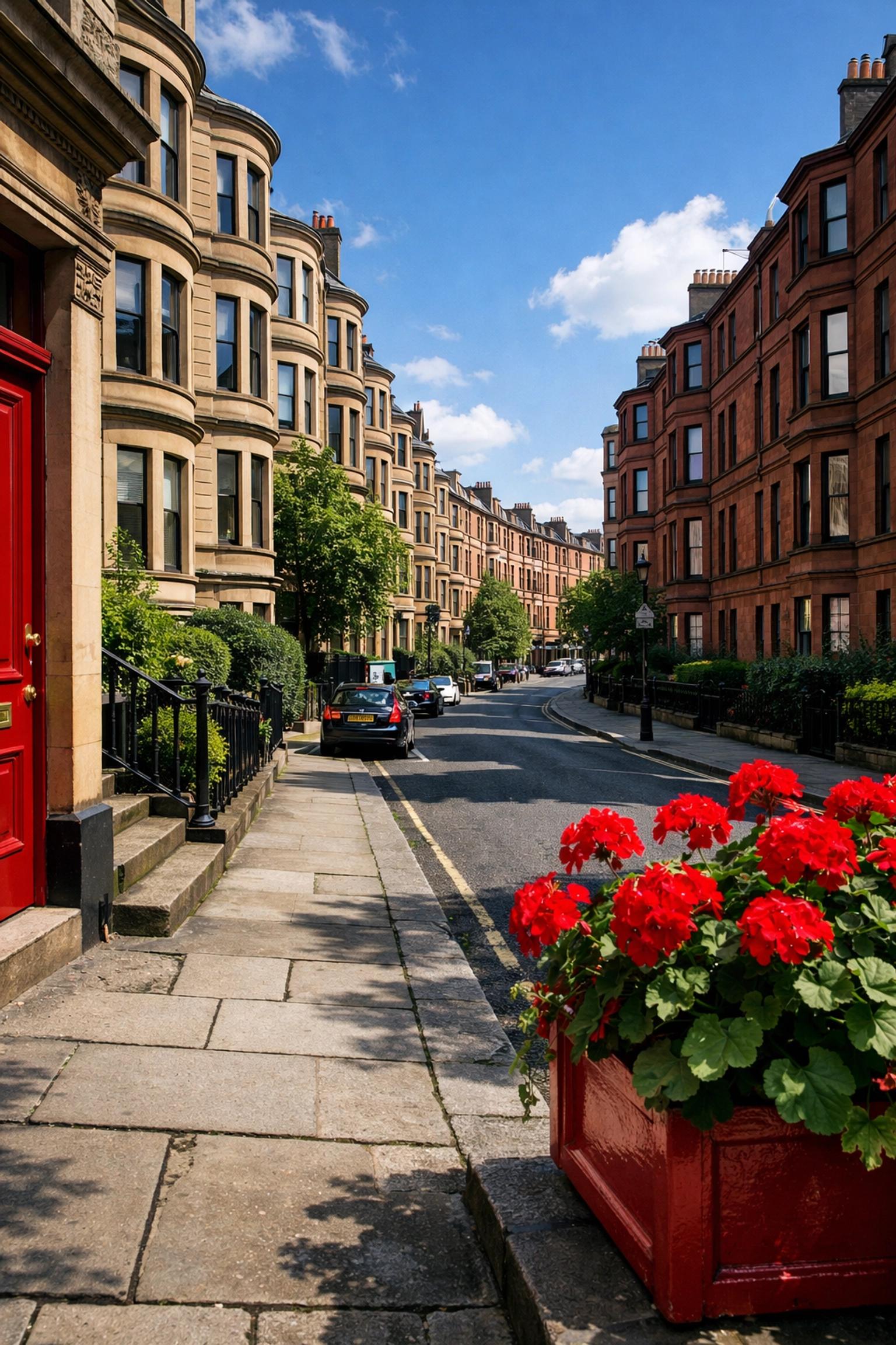 Traditional sandstone tenement houses for sale in Glasgow West End G12 area.