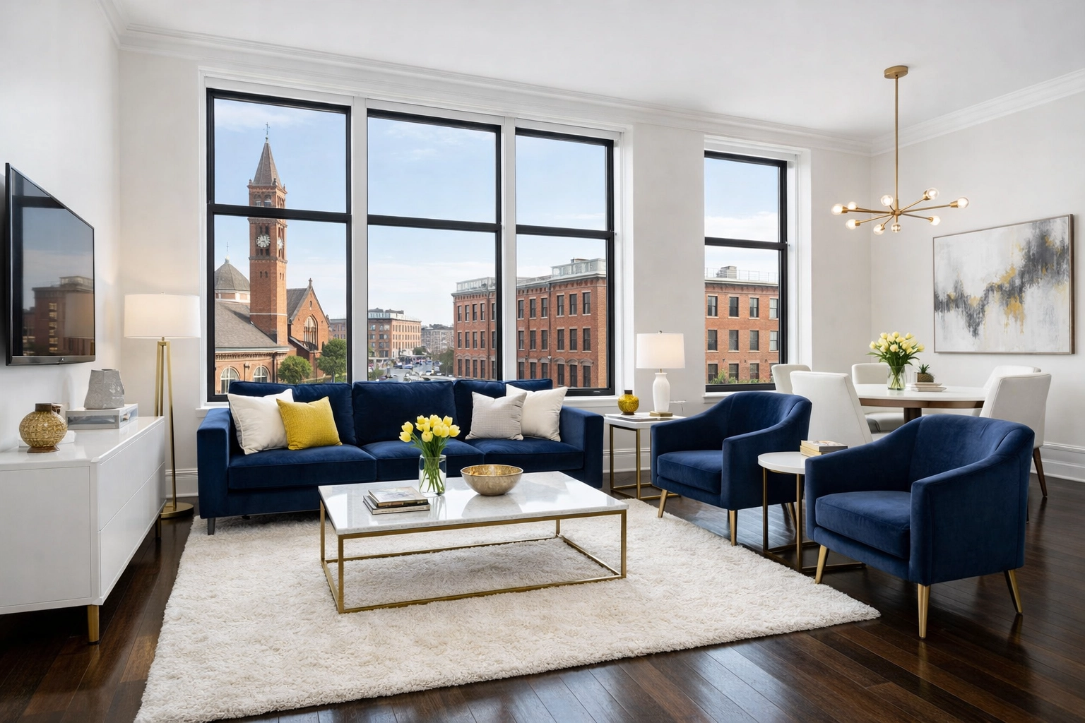 Clean luxury apartment in Central Square Cambridge with spotless hardwood floors after a move-out cleaning.