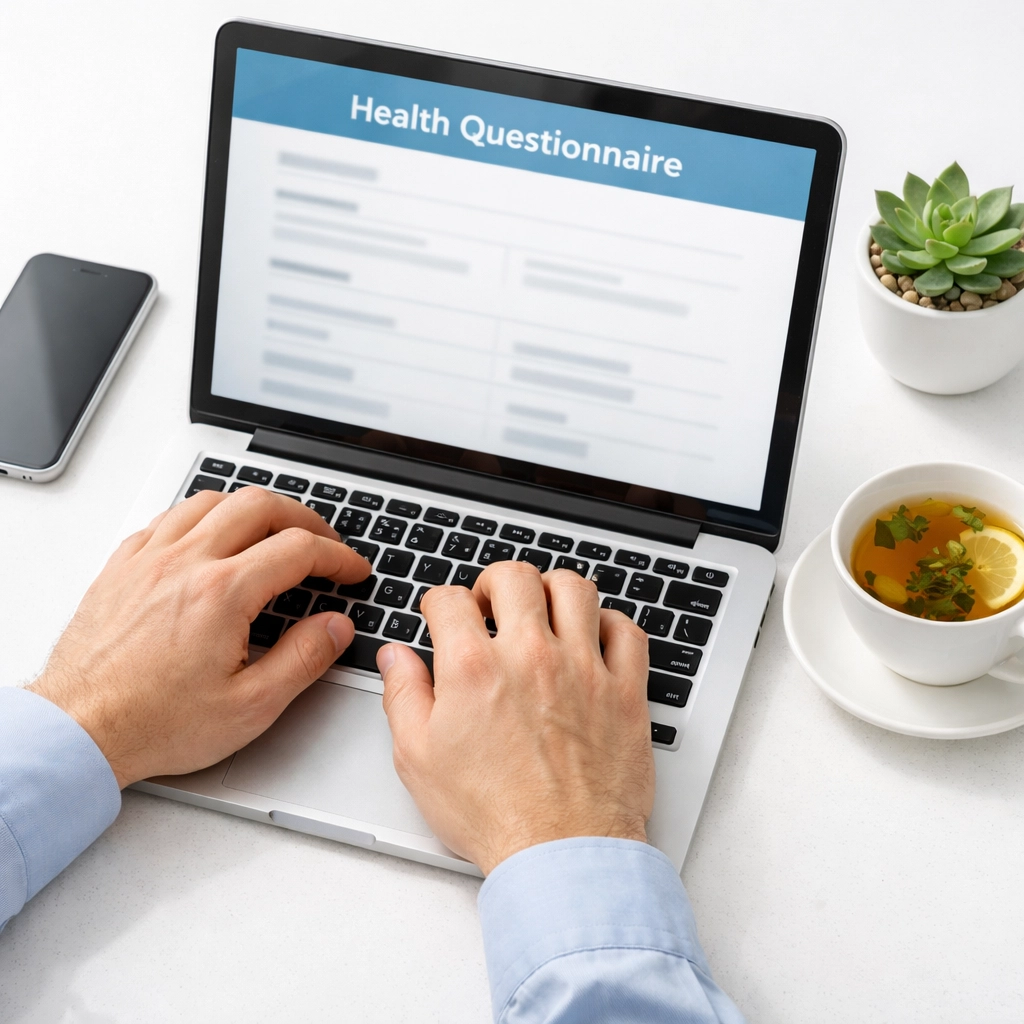 Completing online health assessment questionnaire for weight loss treatment eligibility