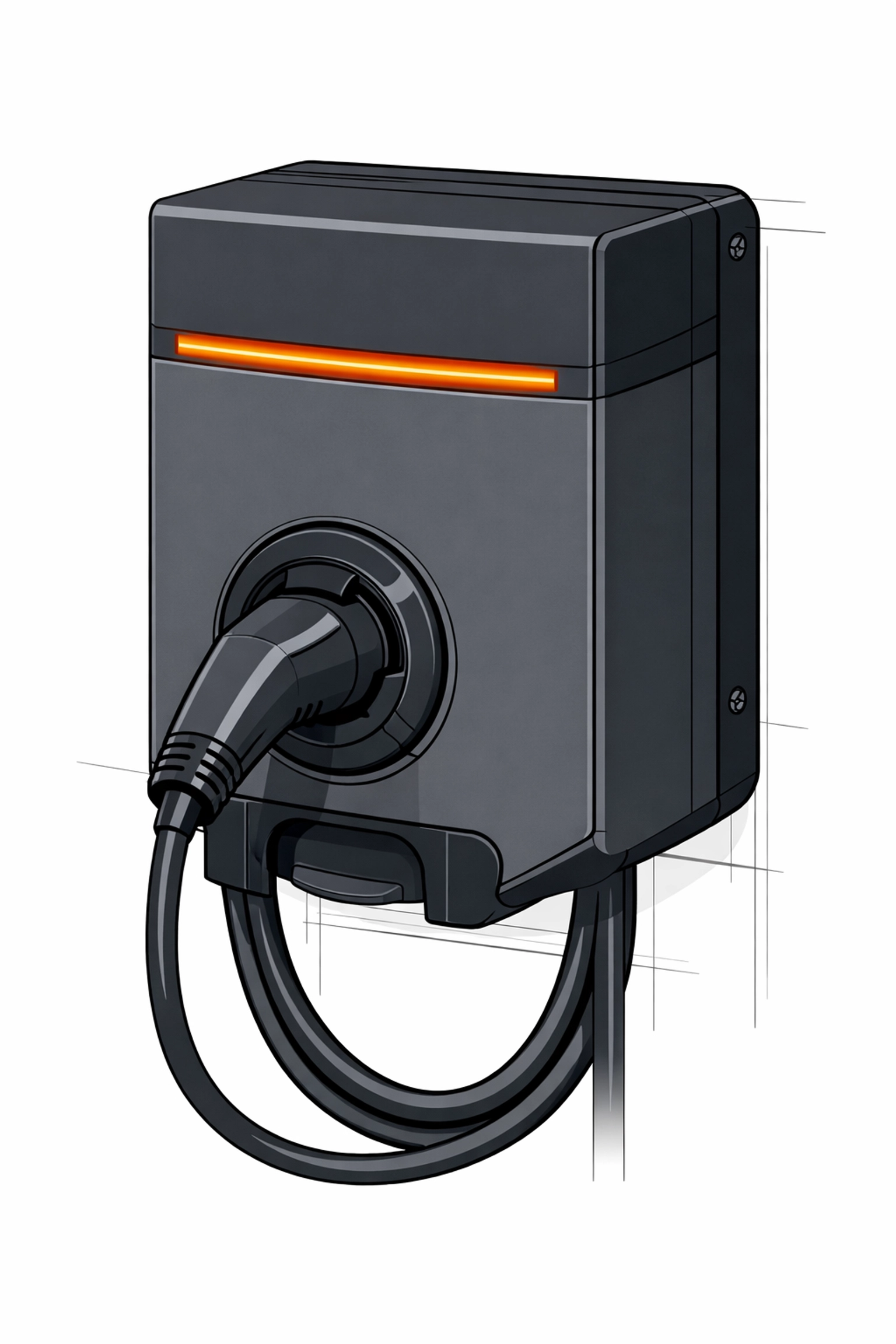Illustration einer modernen E-Auto Wallbox für die fachgerechte Elektro-Installation.